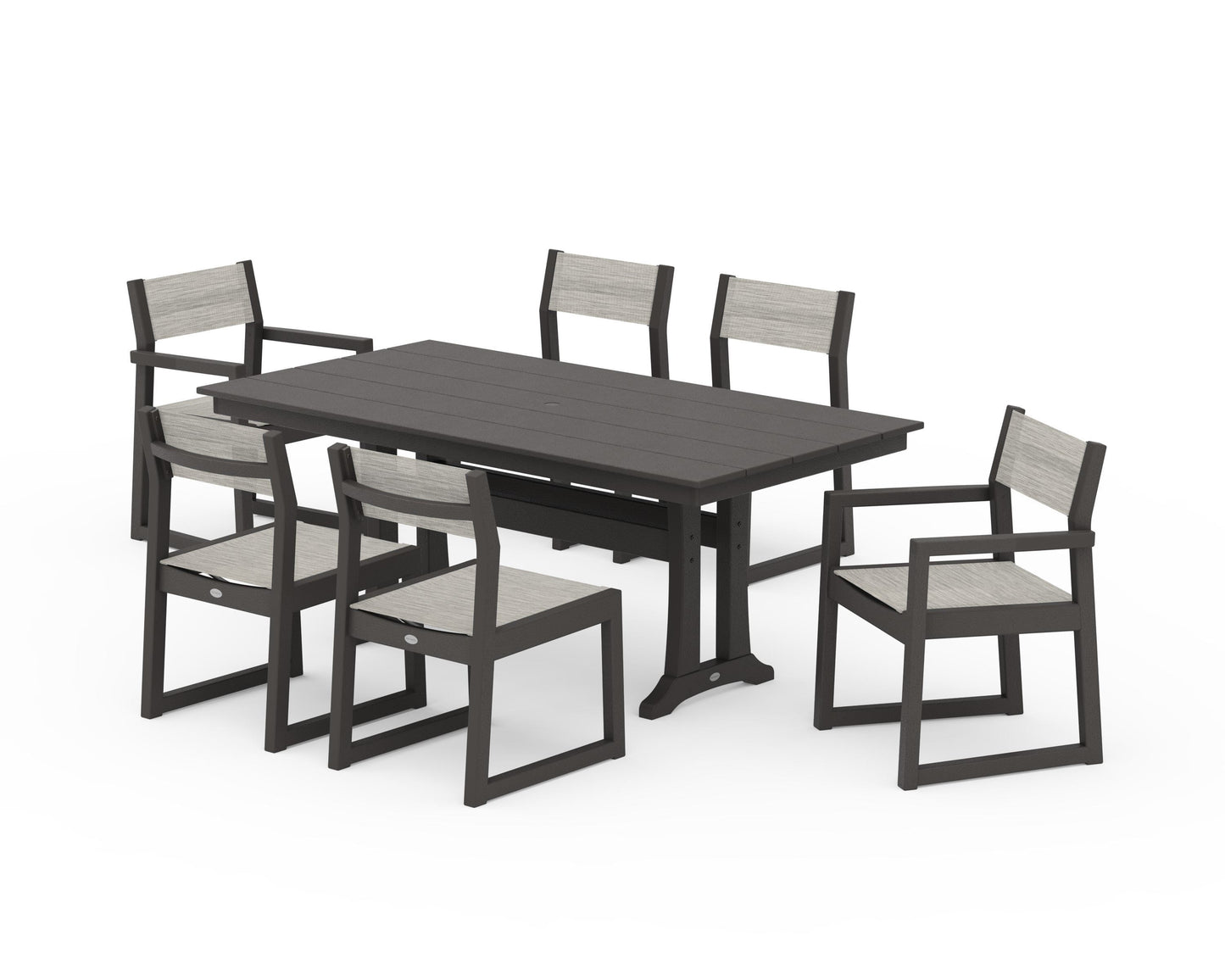 EDGE Sling 7-Piece Farmhouse Trestle Dining Set