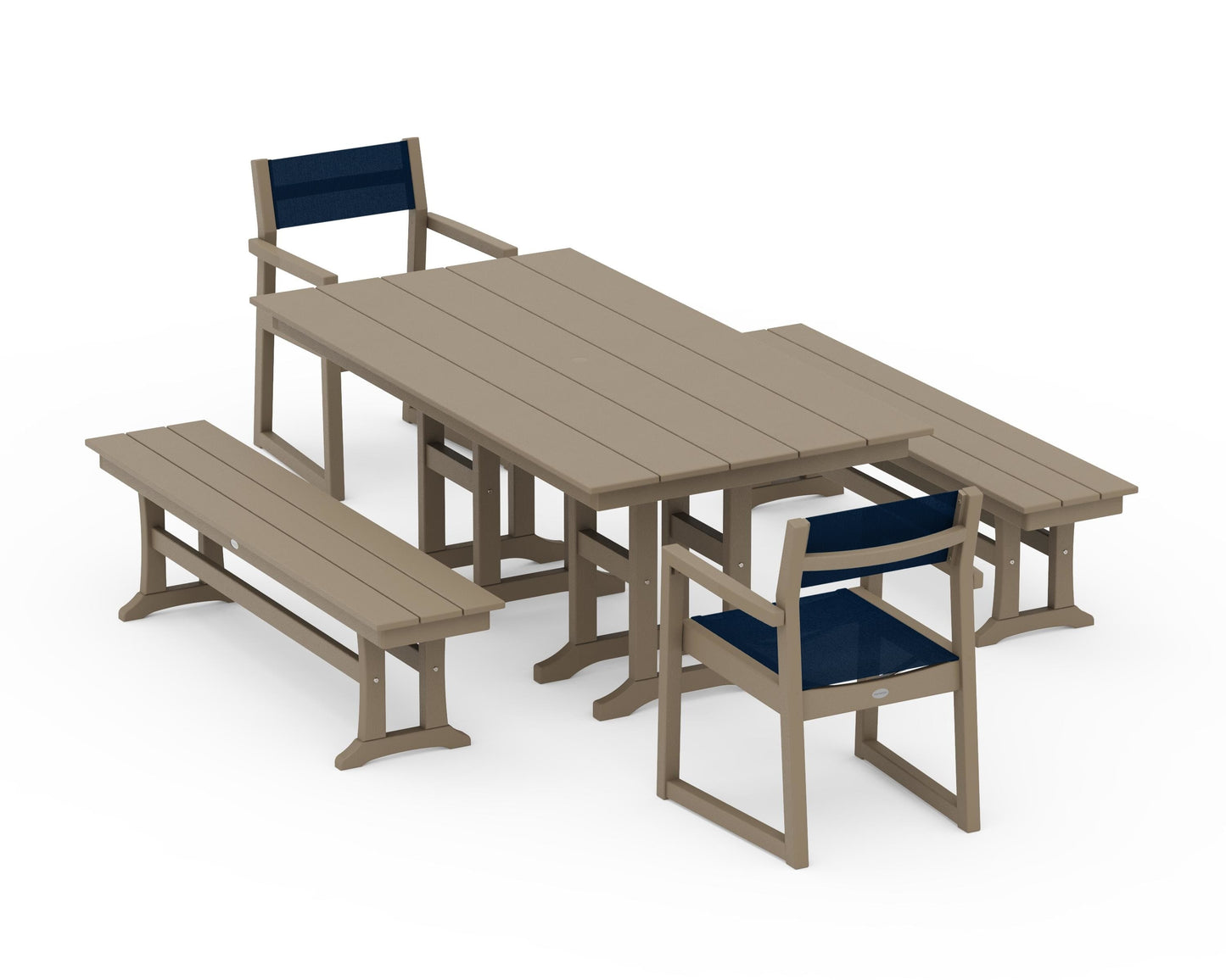 EDGE Sling Arm Chair 5-Piece Farmhouse Dining Set with Benches