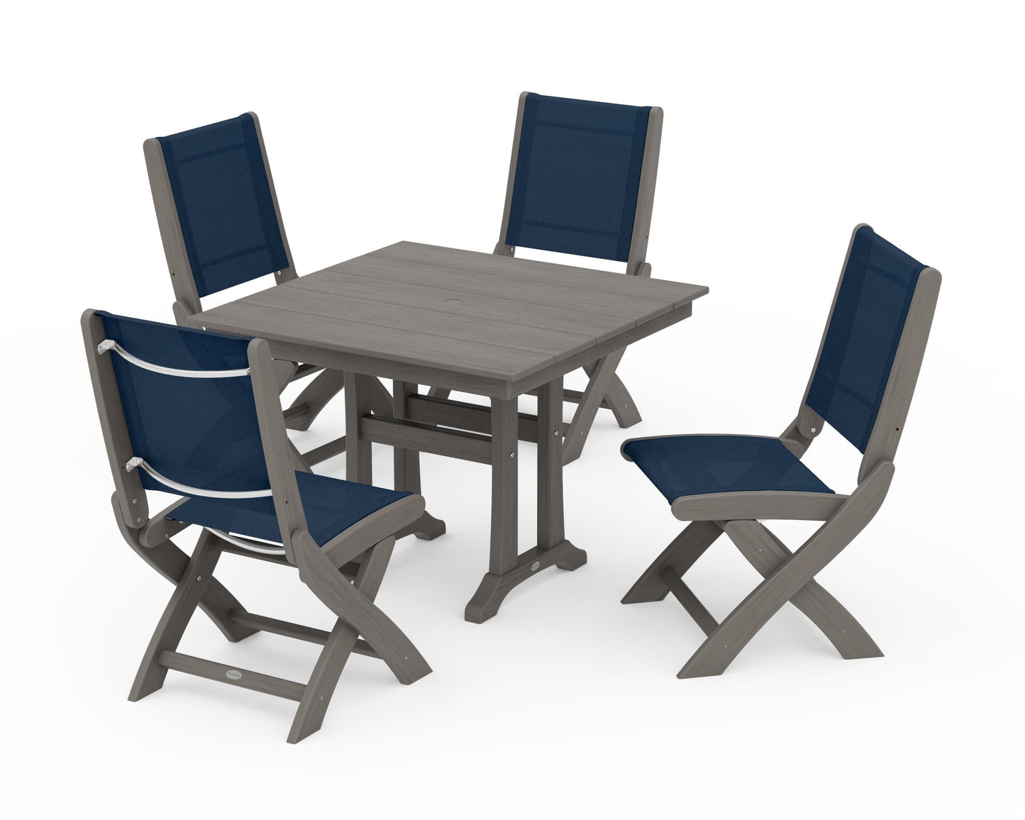 Coastal Folding Side Chair 5-Piece Farmhouse Dining Set With Trestle Legs