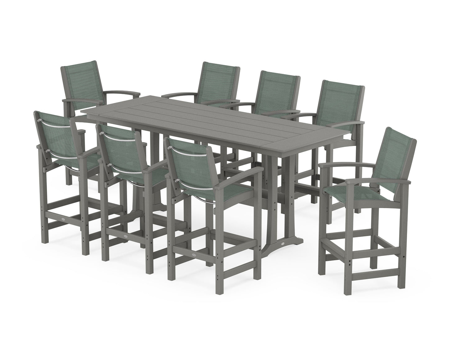 Coastal 9-Piece Farmhouse Bar Set with Trestle Legs
