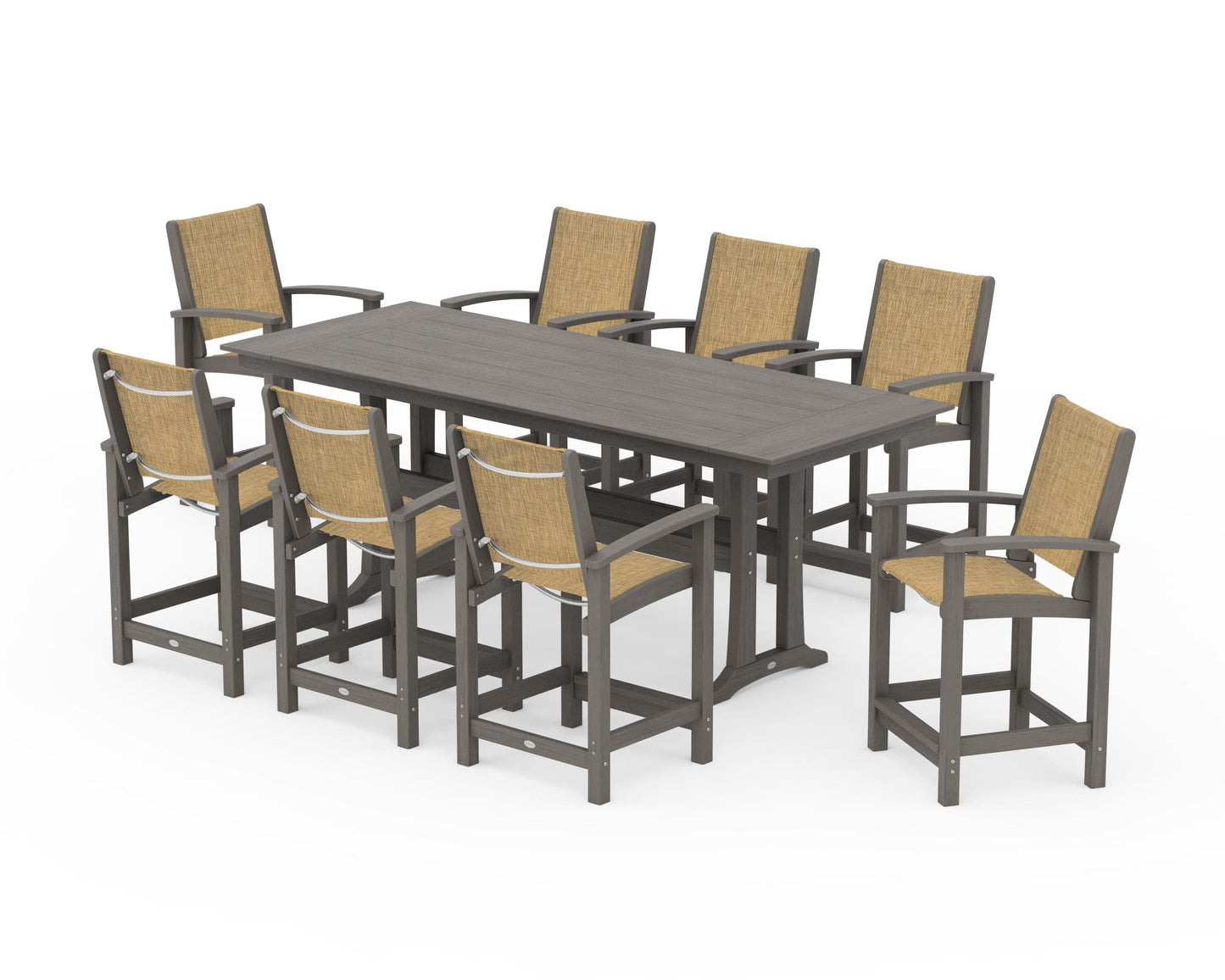 Coastal 9-Piece Farmhouse Counter Set with Trestle Legs