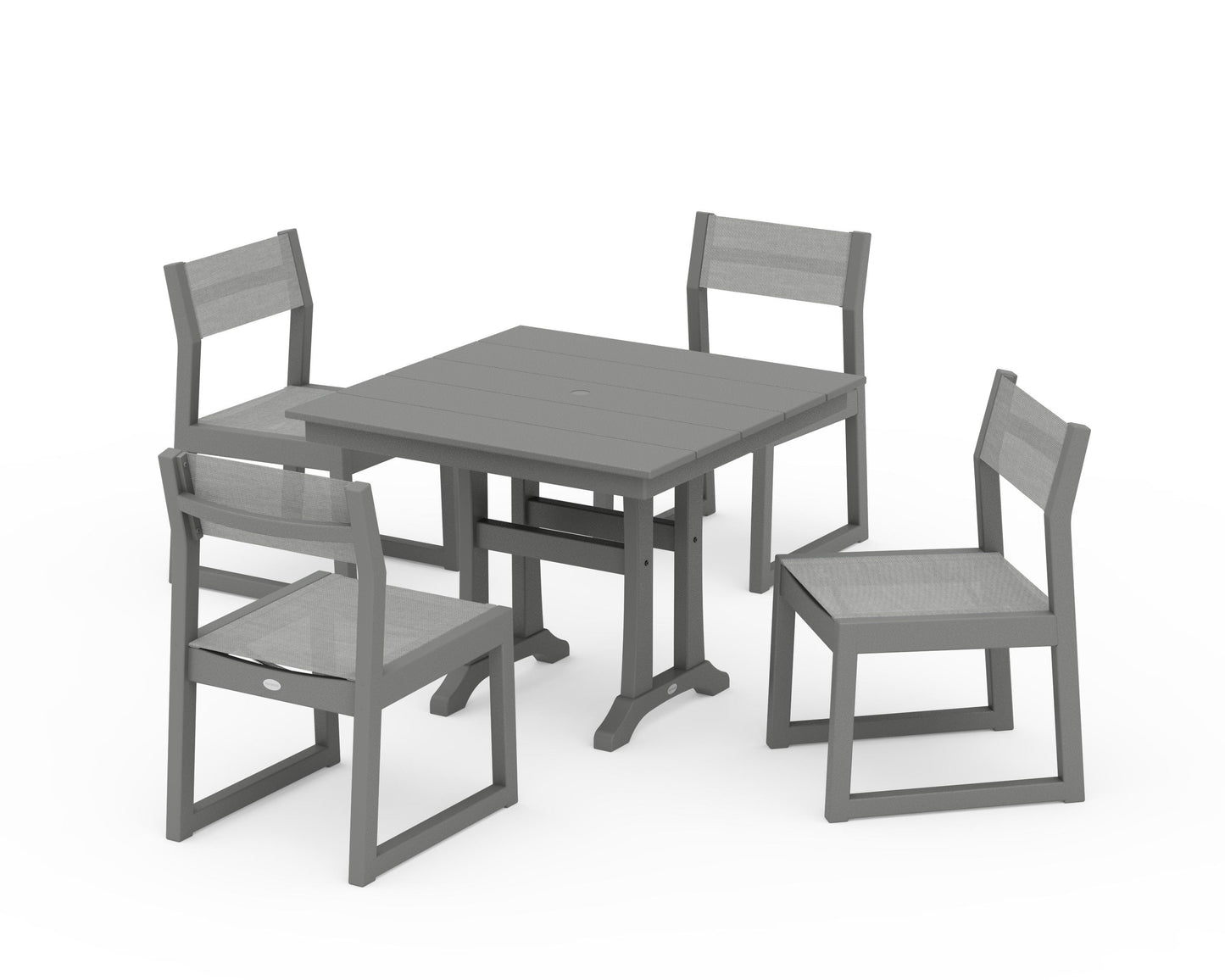 EDGE Sling 5-Piece Farmhouse Trestle Side Chair Dining Set