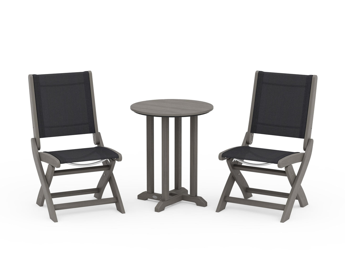 Coastal Folding Side Chair 3-Piece Round Bistro Dining Set