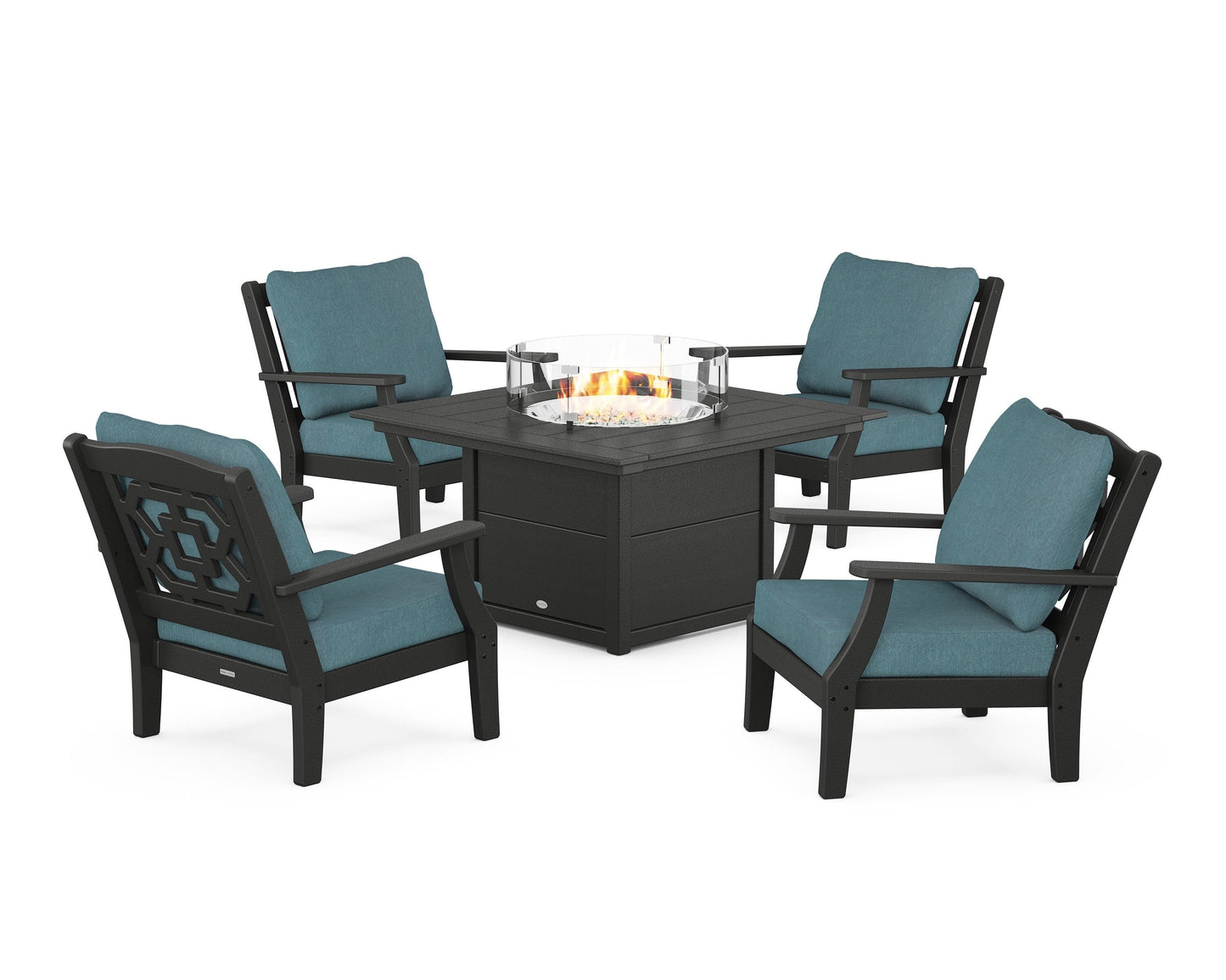 Chinoiserie 5-Piece Deep Seating Set with Fire Pit Table