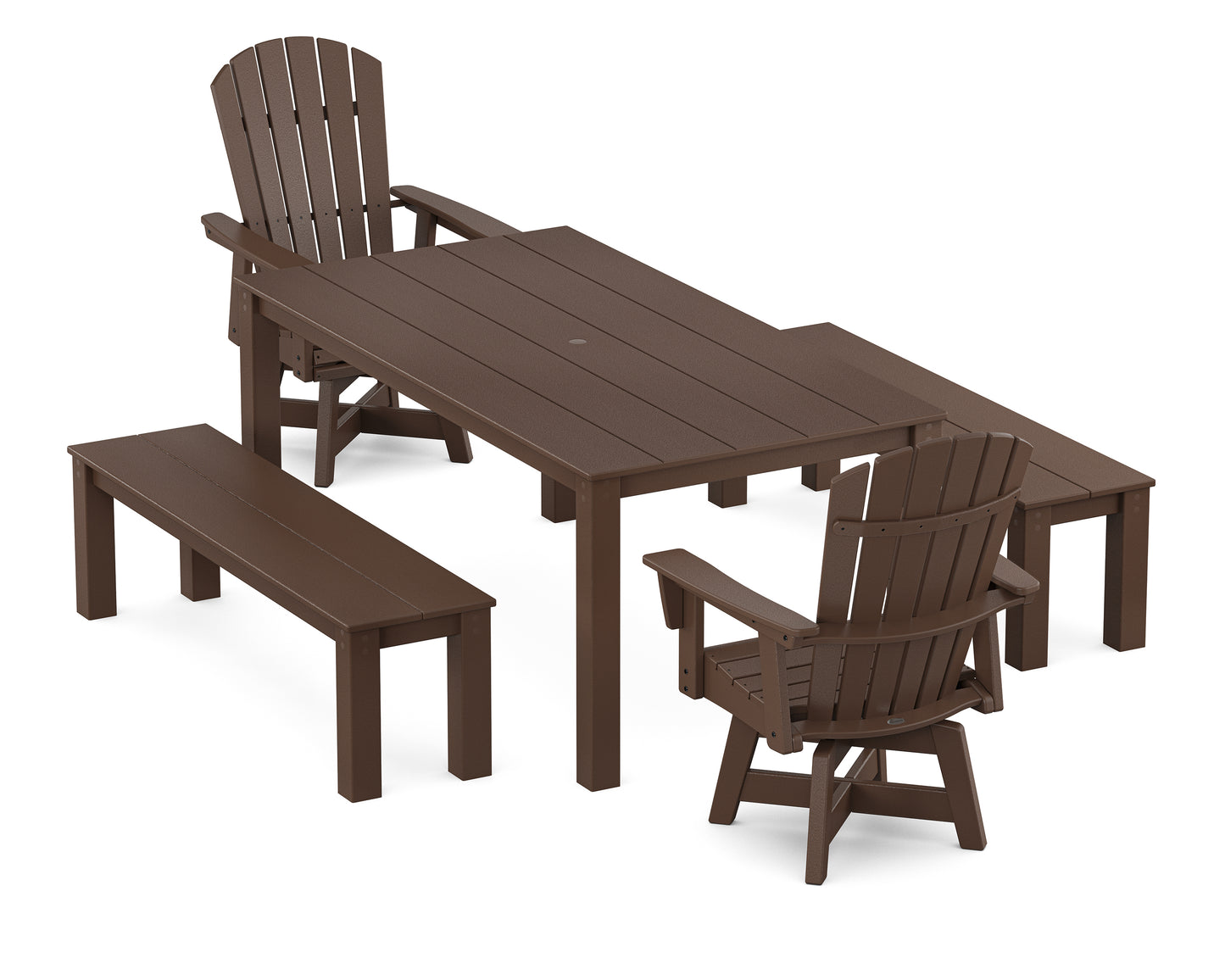 Nautical Curveback Adirondack Swivel 5-Piece Parsons Dining Set with Benches