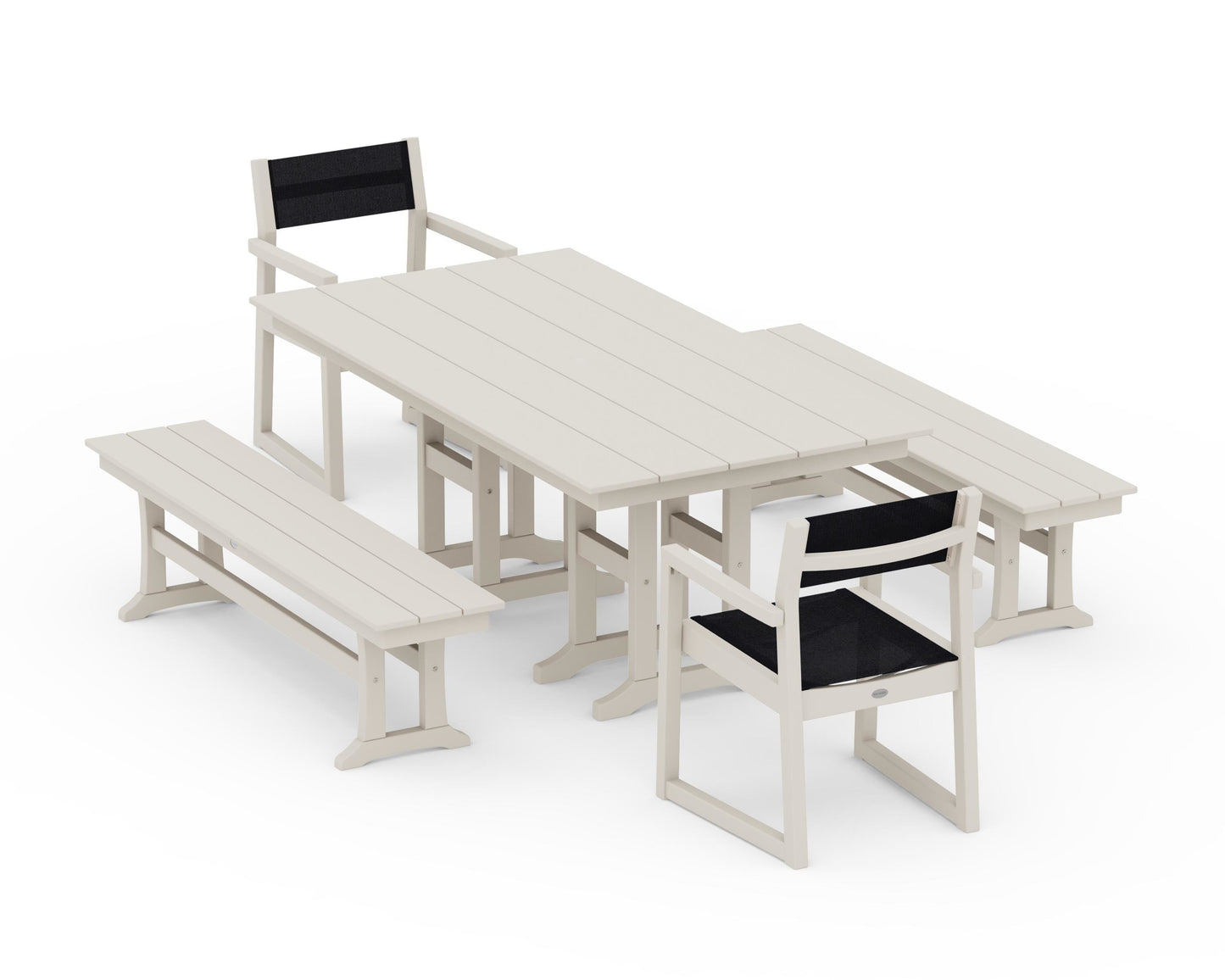 EDGE Sling Arm Chair 5-Piece Farmhouse Dining Set with Benches