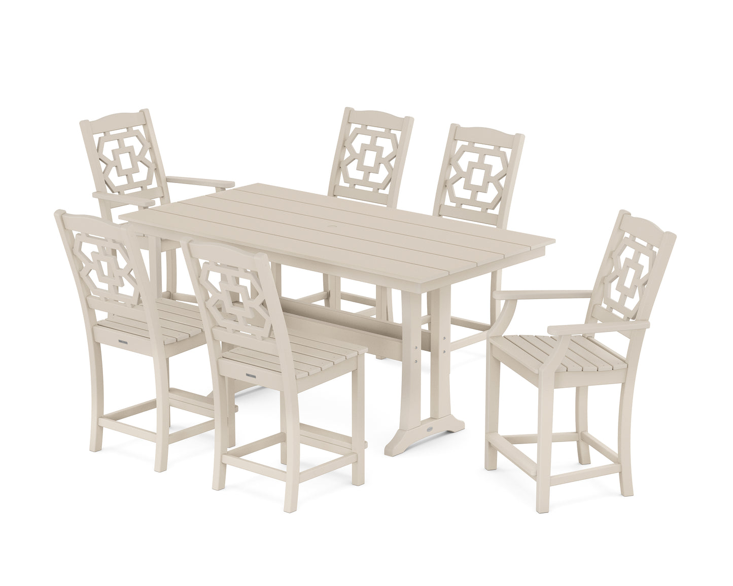 Chinoiserie 7-Piece Farmhouse Counter Set with Trestle Legs