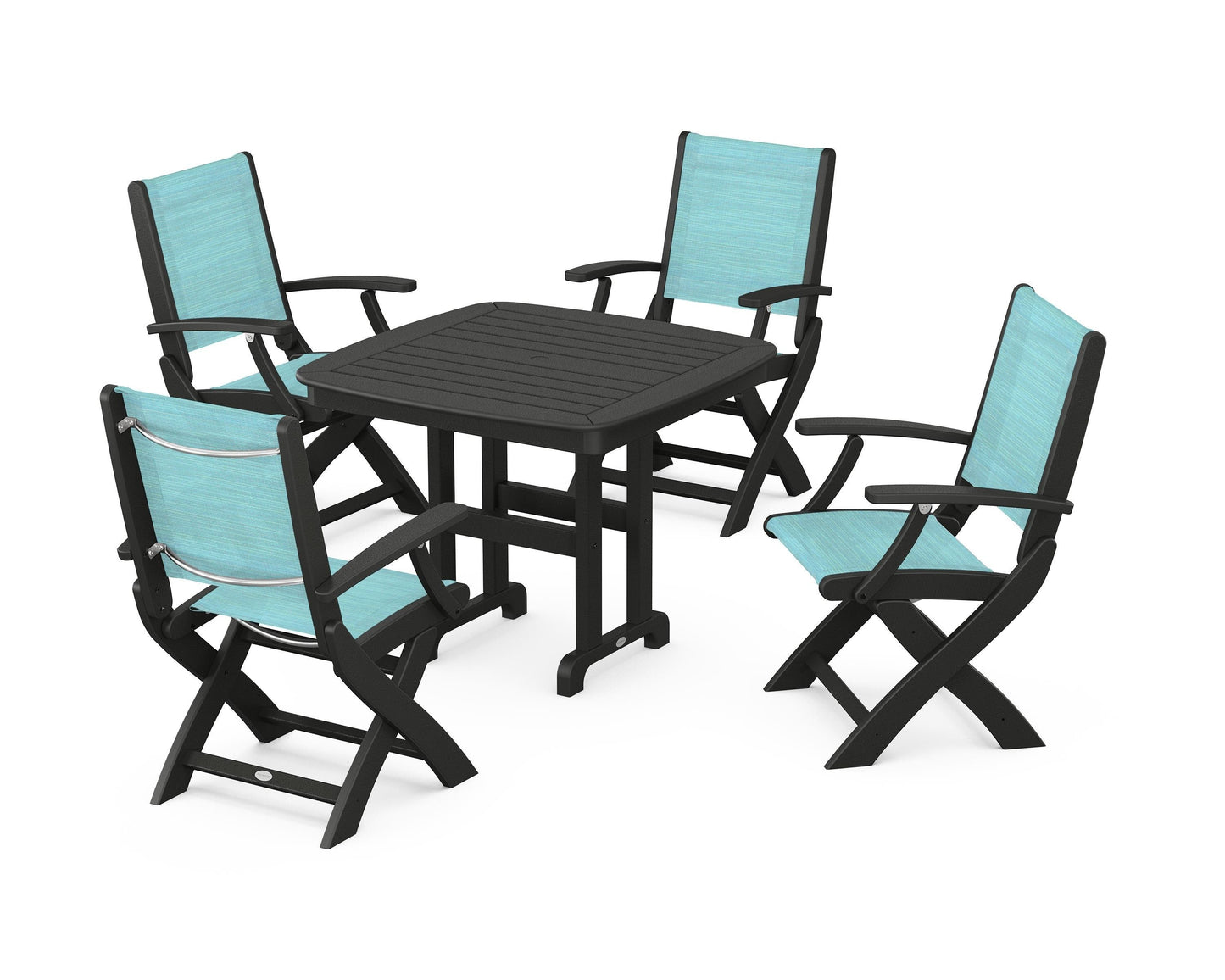 Coastal Folding Chair 5-Piece Dining Set