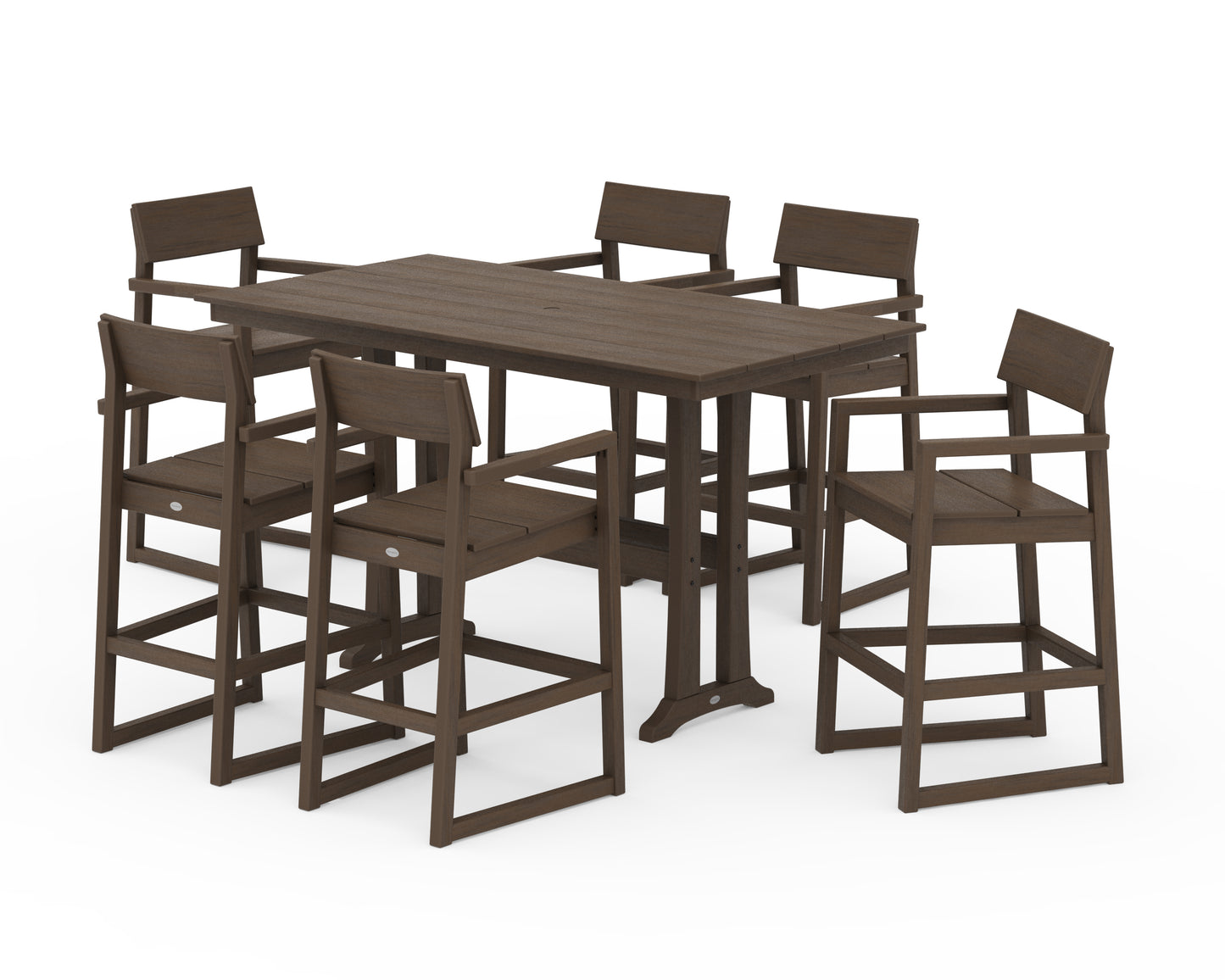 EDGE Arm Chair 7-Piece Farmhouse Bar Set with Trestle Legs