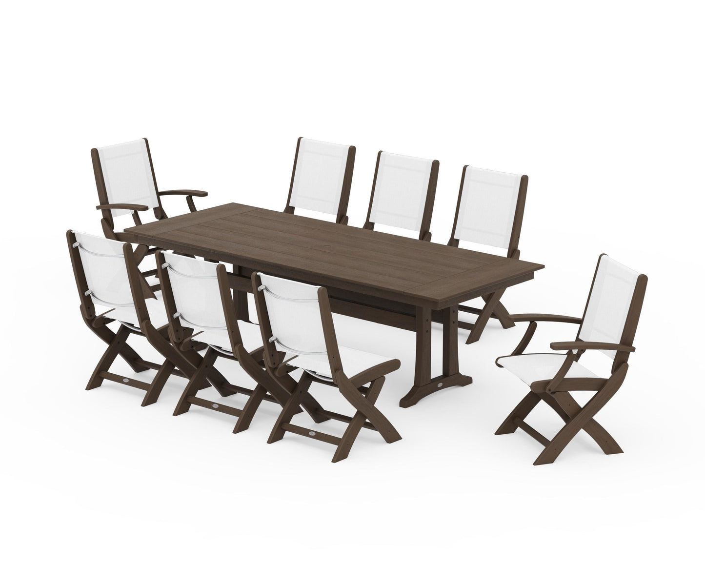 Coastal 9-Piece Folding Dining Chair Farmhouse Dining Set with Trestle Legs