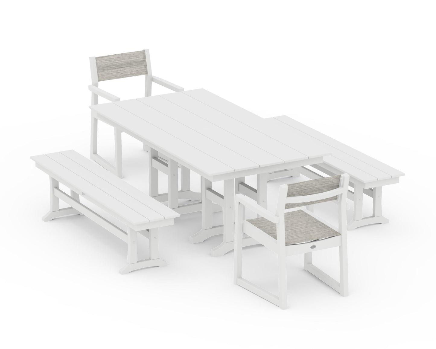 EDGE Sling Arm Chair 5-Piece Farmhouse Dining Set with Benches