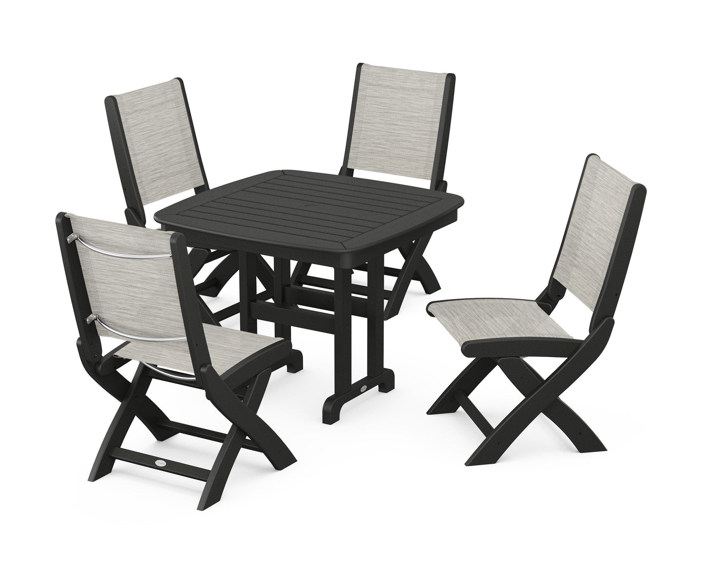 Coastal Folding Side Chair 5-Piece Dining Set