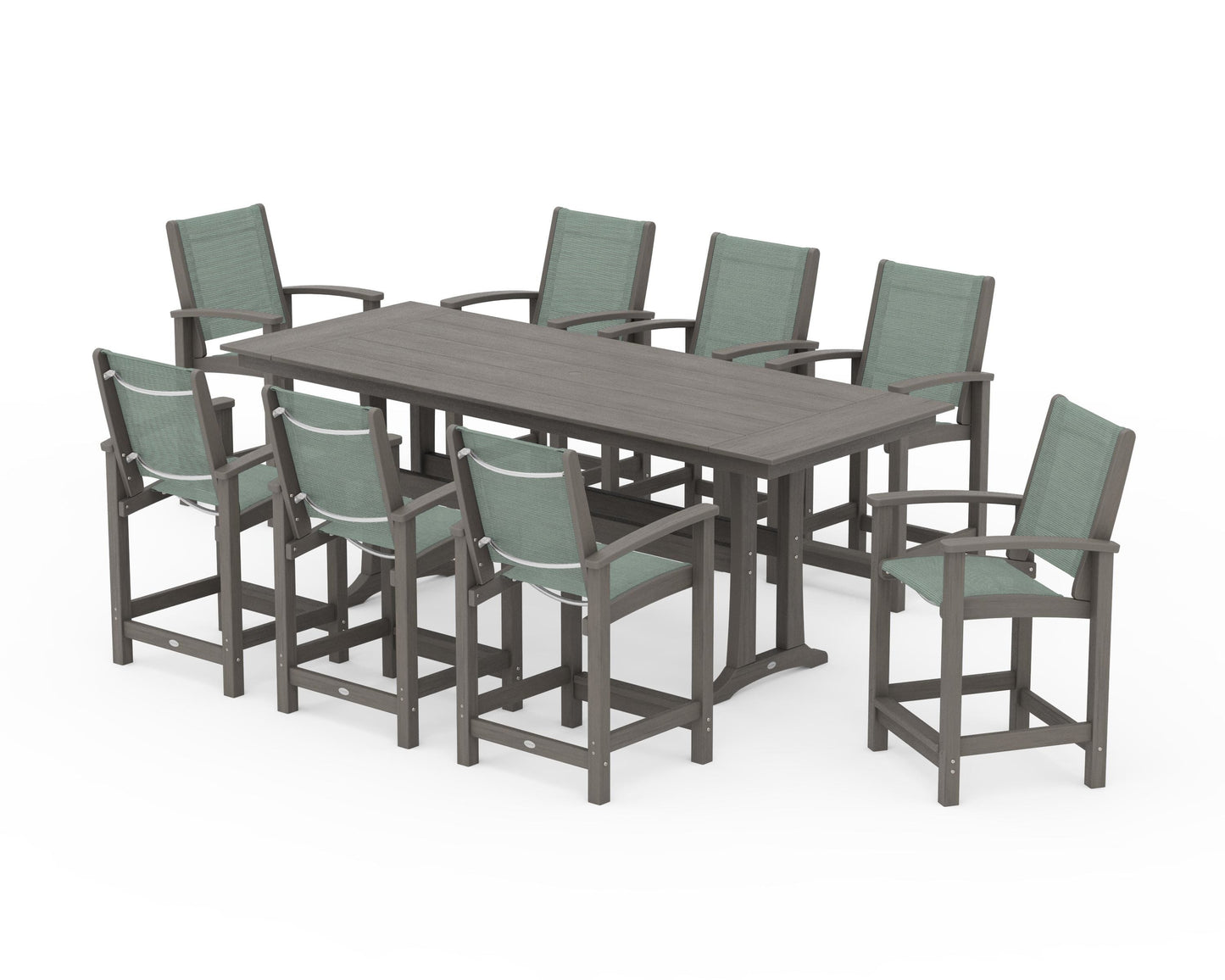 Coastal 9-Piece Farmhouse Counter Set with Trestle Legs