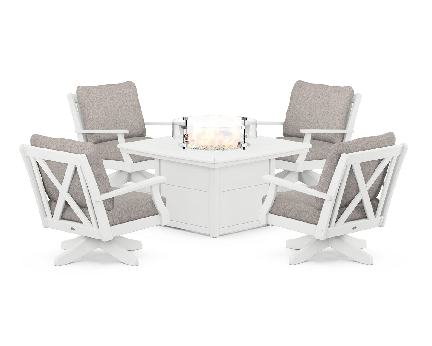 Braxton 5-Piece Deep Seating Swivel Conversation Set with Fire Pit Table