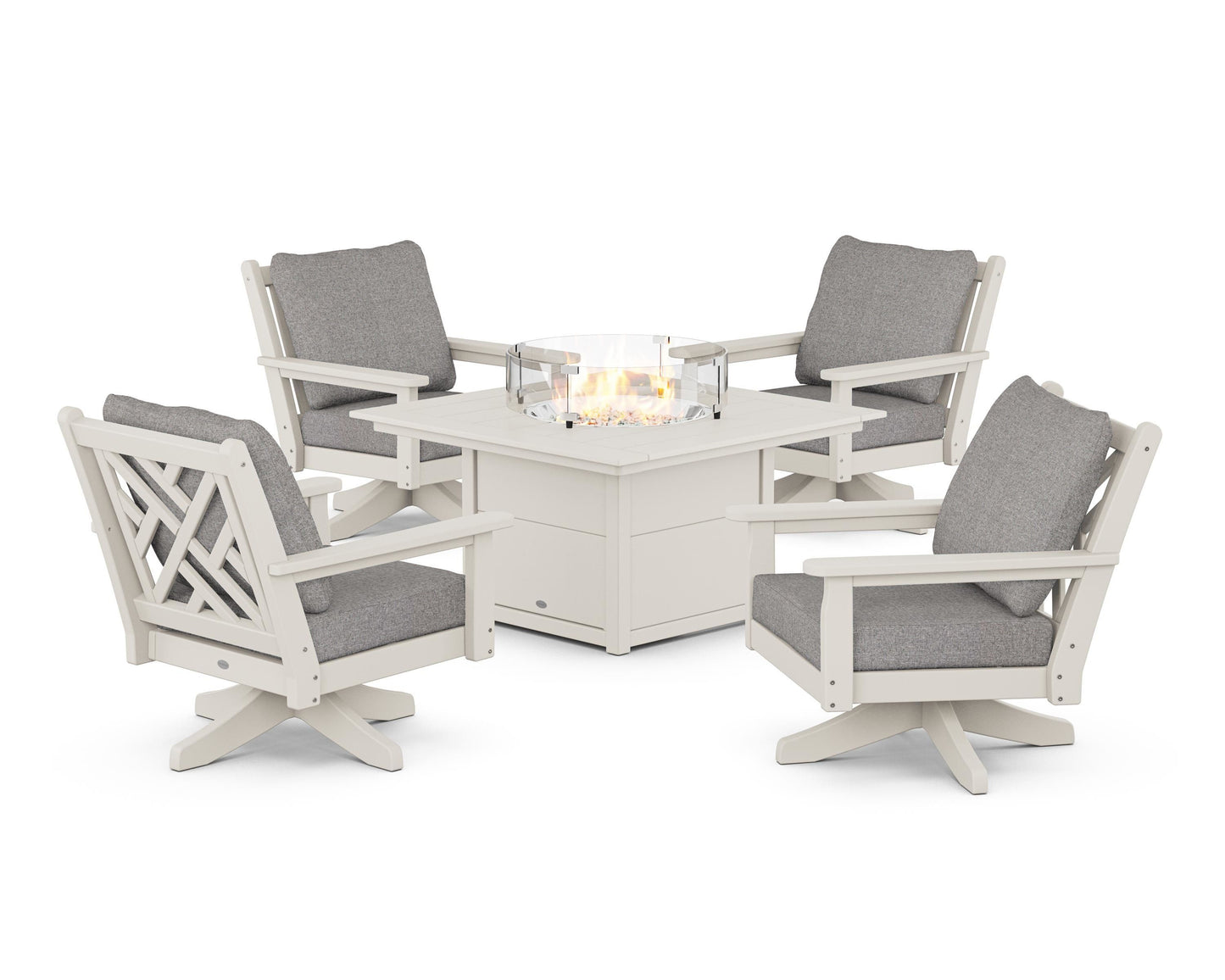 Chippendale 5-Piece Deep Seating Swivel Conversation Set with Fire Pit Table