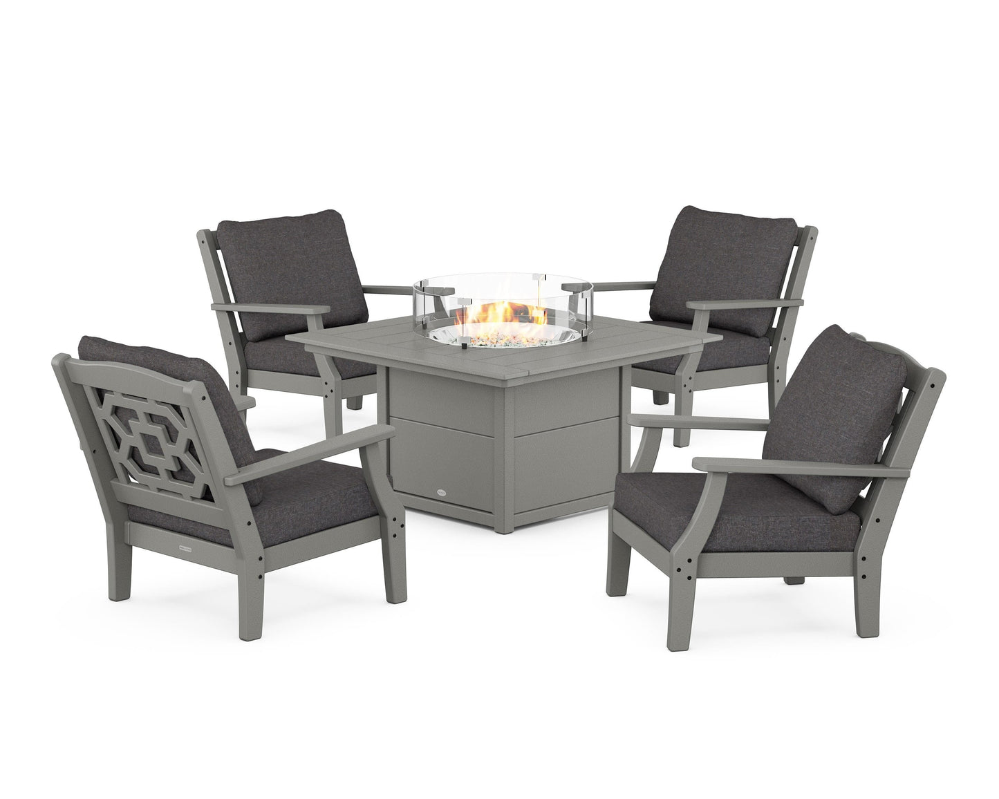 Chinoiserie 5-Piece Deep Seating Set with Fire Pit Table