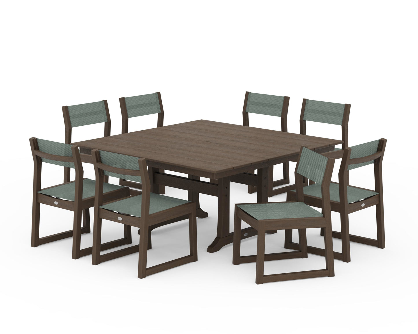 EDGE Sling Side Chair 9-Piece Farmhouse Trestle Dining Set
