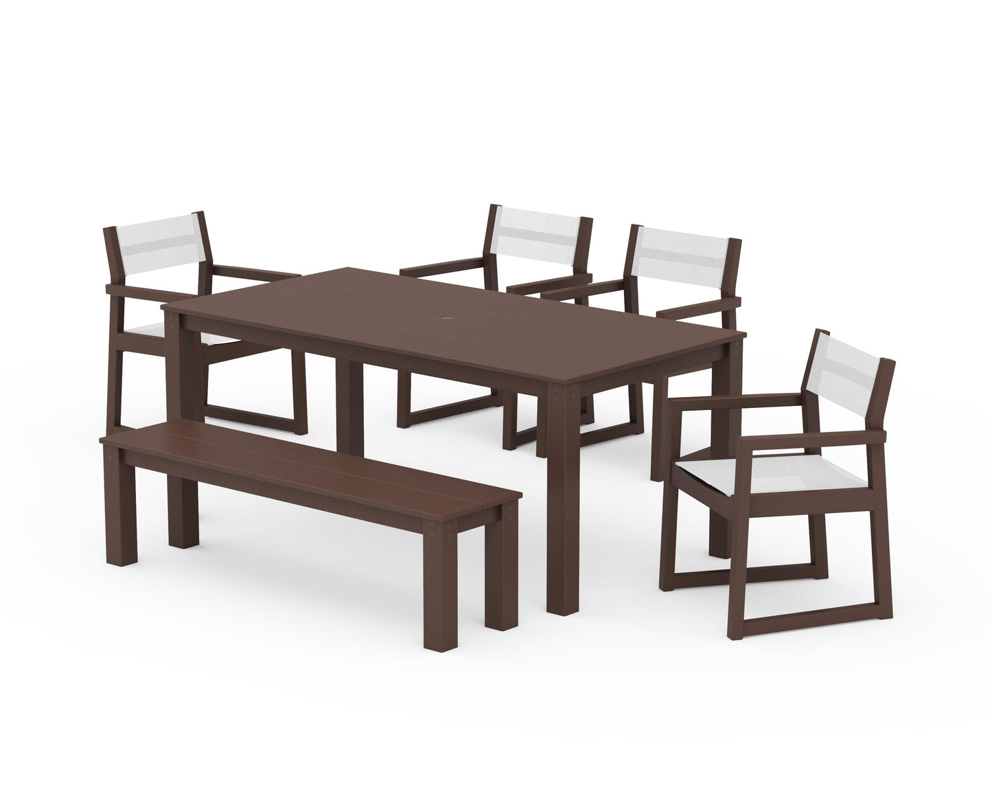 EDGE Sling Arm Chair 6-Piece Parsons Dining Set with Bench