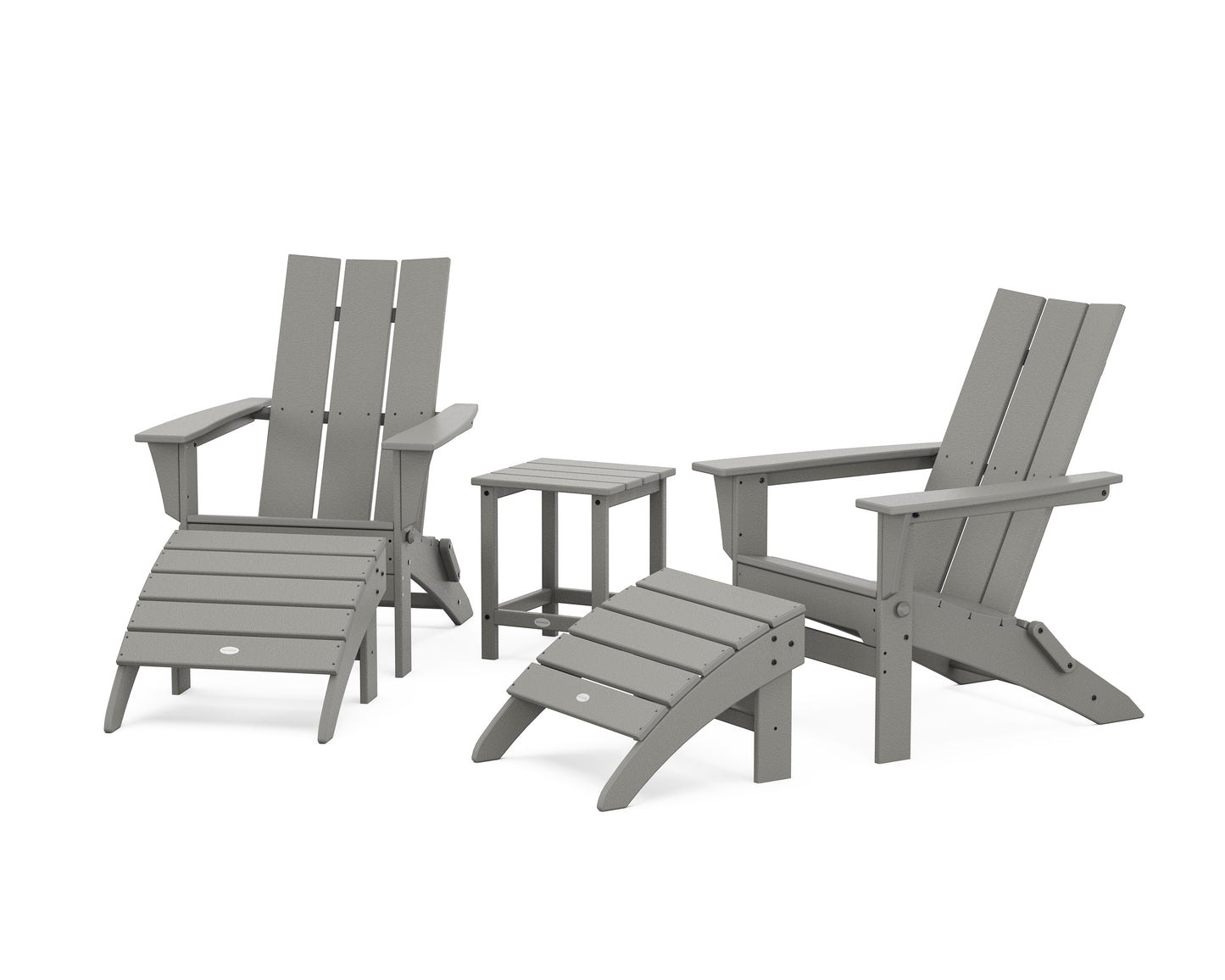 Modern Folding Adirondack Chair 5-Piece Set with Ottomans and 18" Side Table