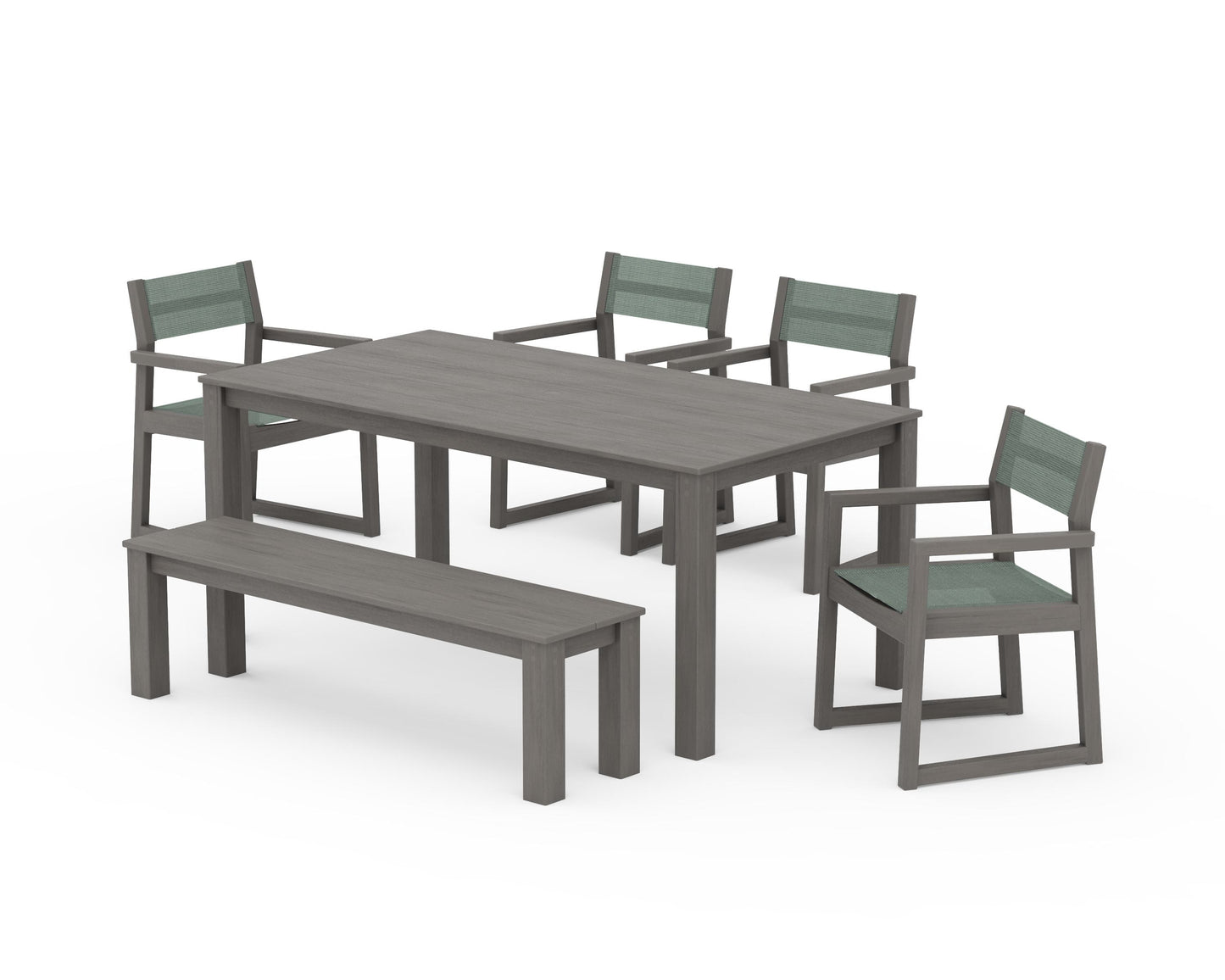 EDGE Sling Arm Chair 6-Piece Parsons Dining Set with Bench