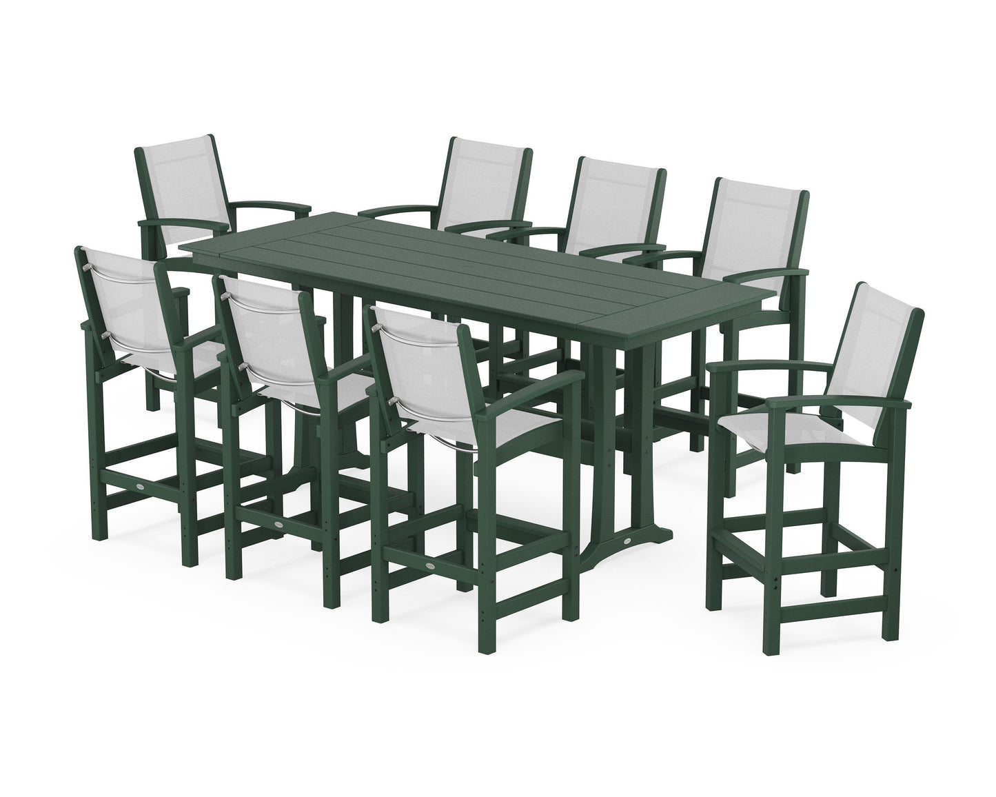 Coastal 9-Piece Farmhouse Bar Set with Trestle Legs