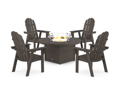 Vineyard 4-Piece Curveback Upright Adirondack Conversation Set with Fire Pit Table