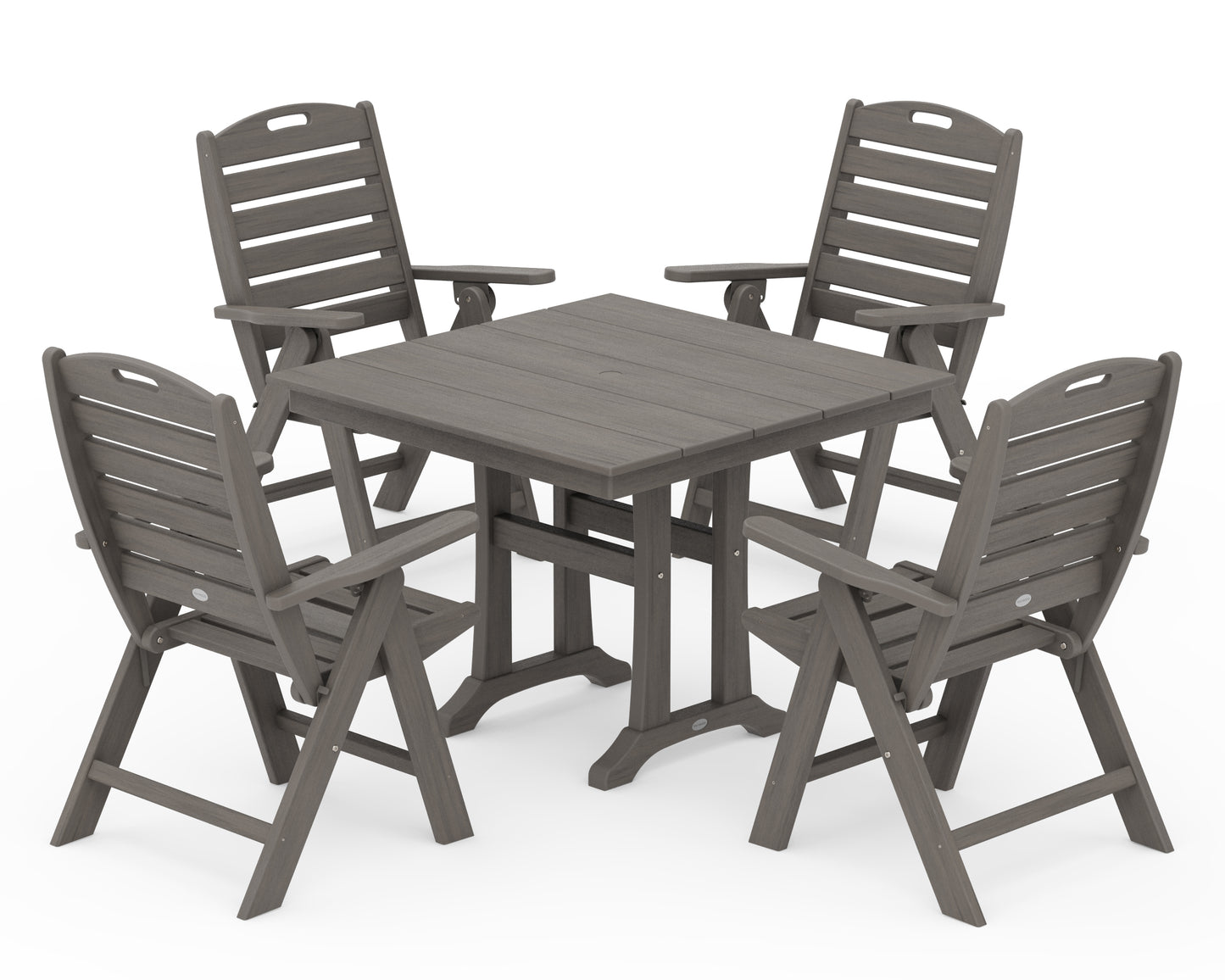 Nautical Folding Highback Chair 5-Piece Farmhouse Trestle Dining Set