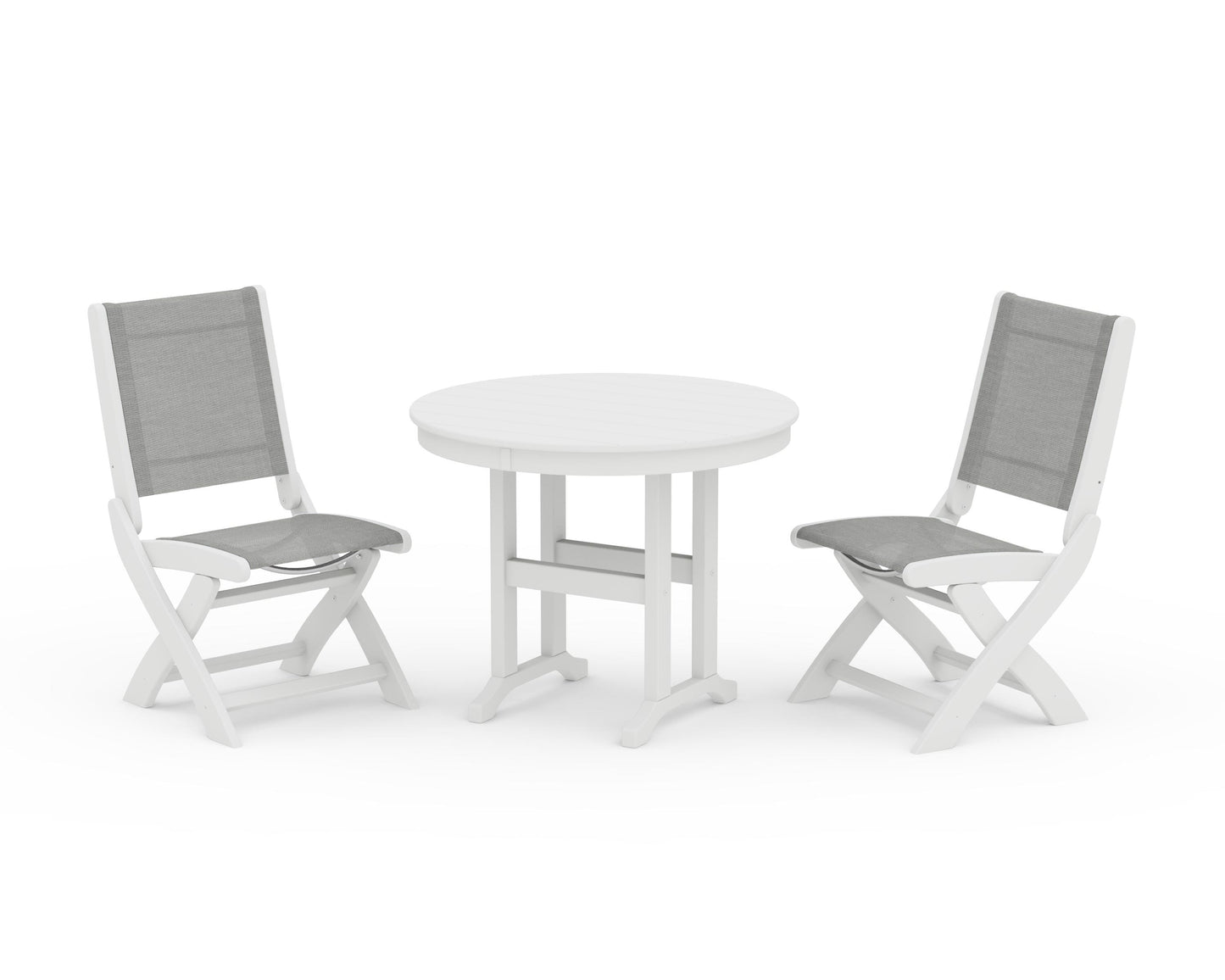 Coastal Folding Side Chair 3-Piece Round Dining Set
