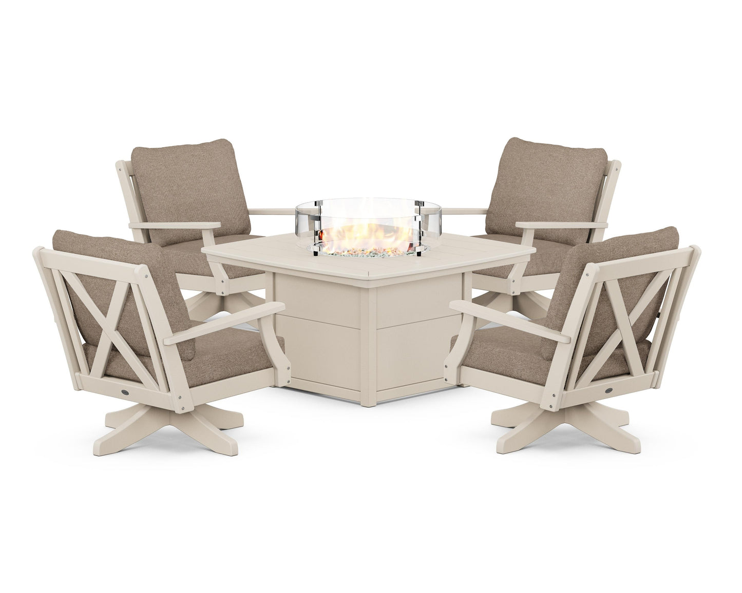 Braxton 5-Piece Deep Seating Swivel Conversation Set with Fire Pit Table