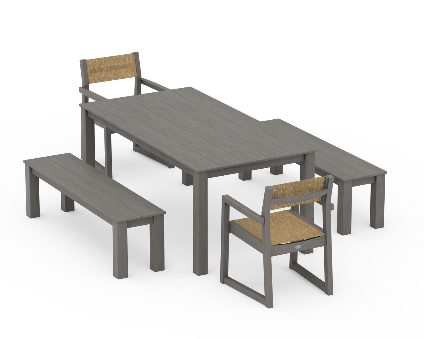 EDGE Sling Arm Chair 5-Piece Parsons Dining Set with Benches