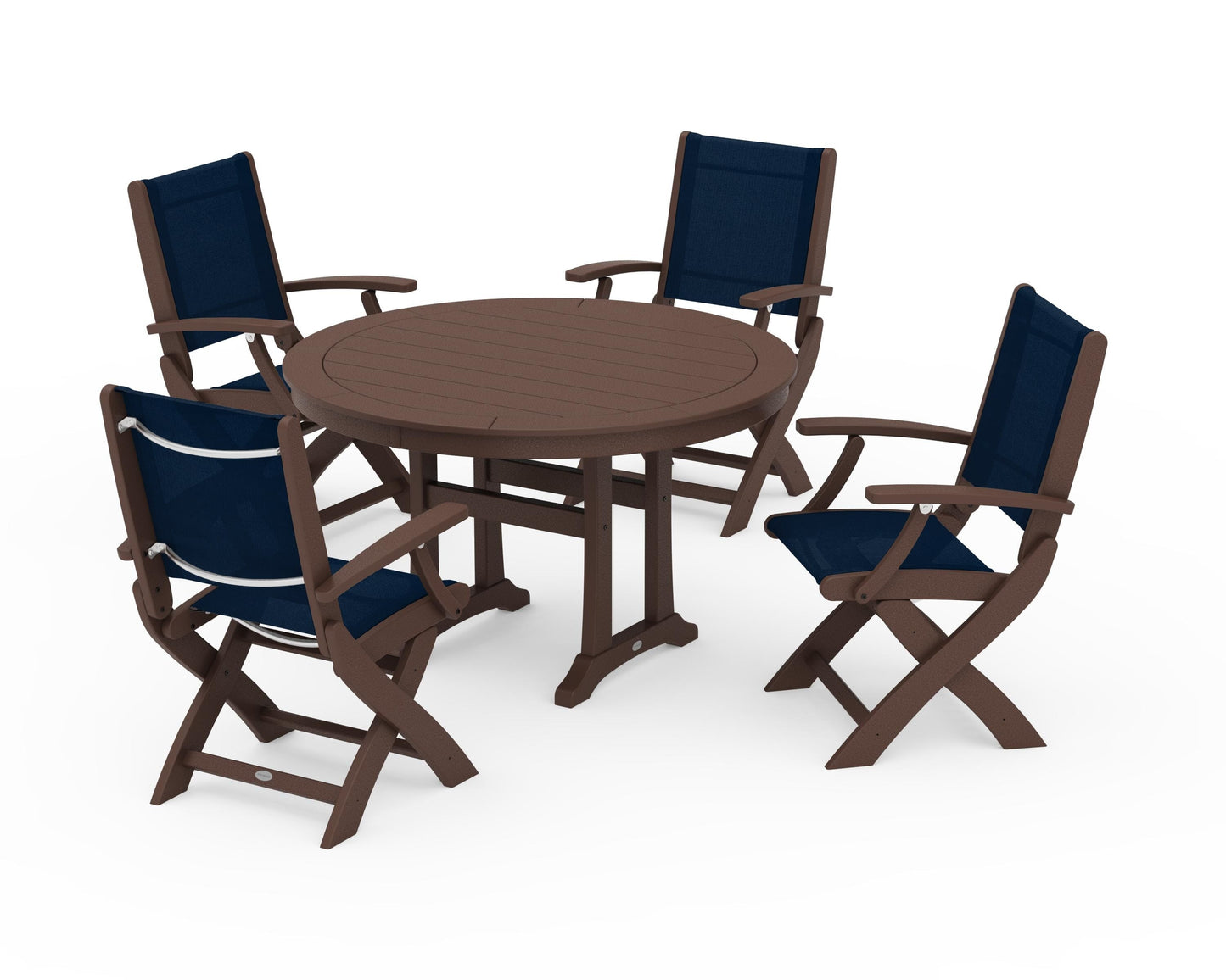 Coastal Folding Chair 5-Piece Round Dining Set with Trestle Legs
