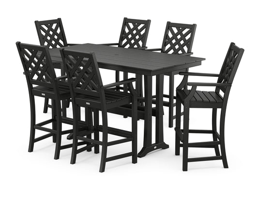 Wovendale Arm Chair 7-Piece Farmhouse Bar Set with Trestle Legs