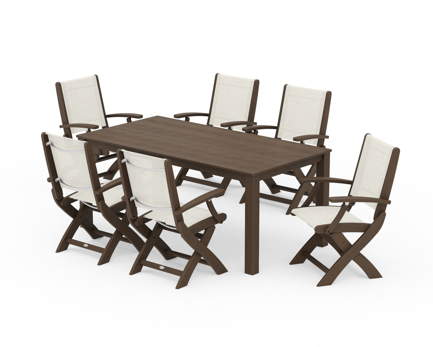 Coastal Folding Chair 7-Piece Parsons Dining Set