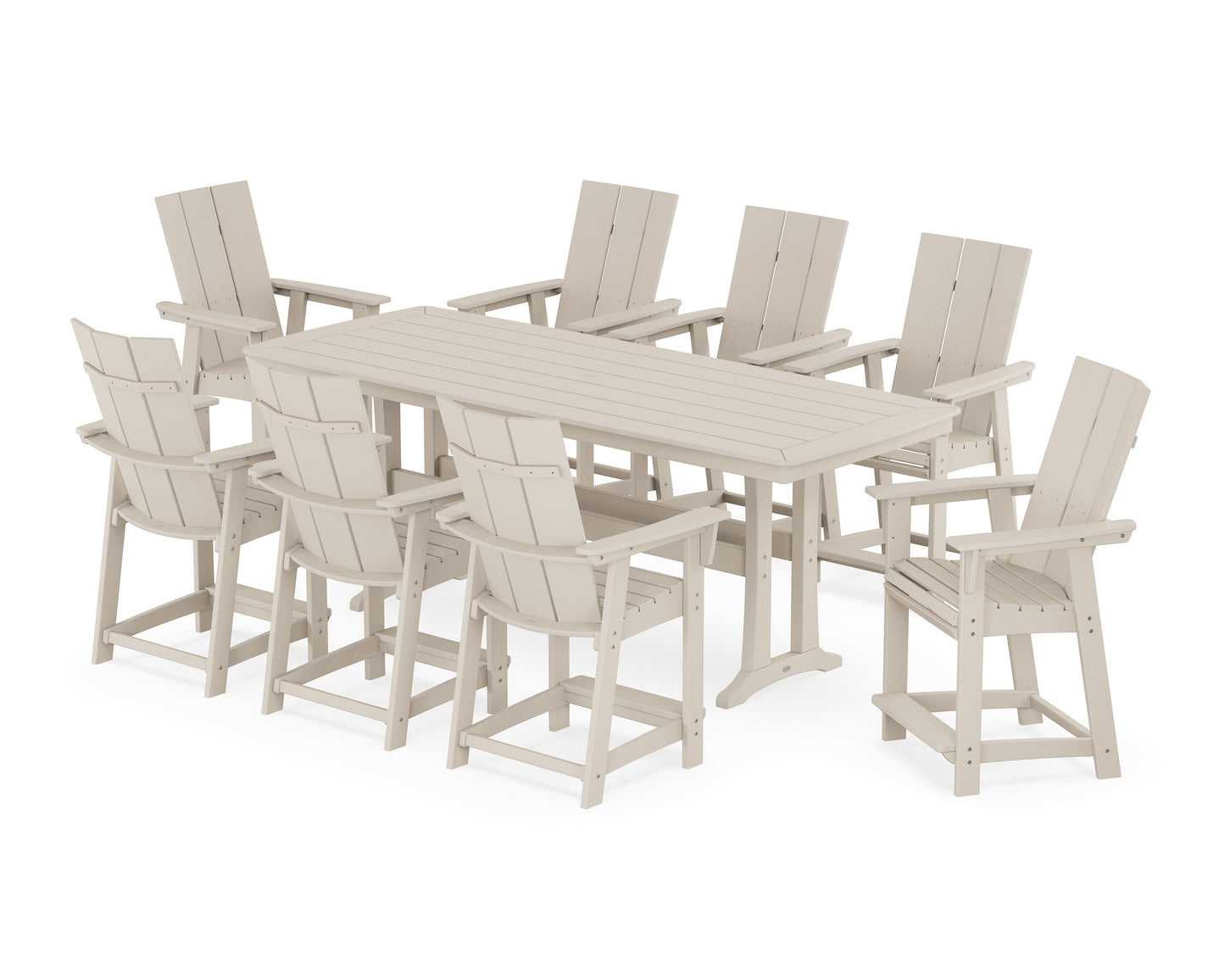 Modern Curveback Adirondack 9-Piece Counter Set with Trestle Legs