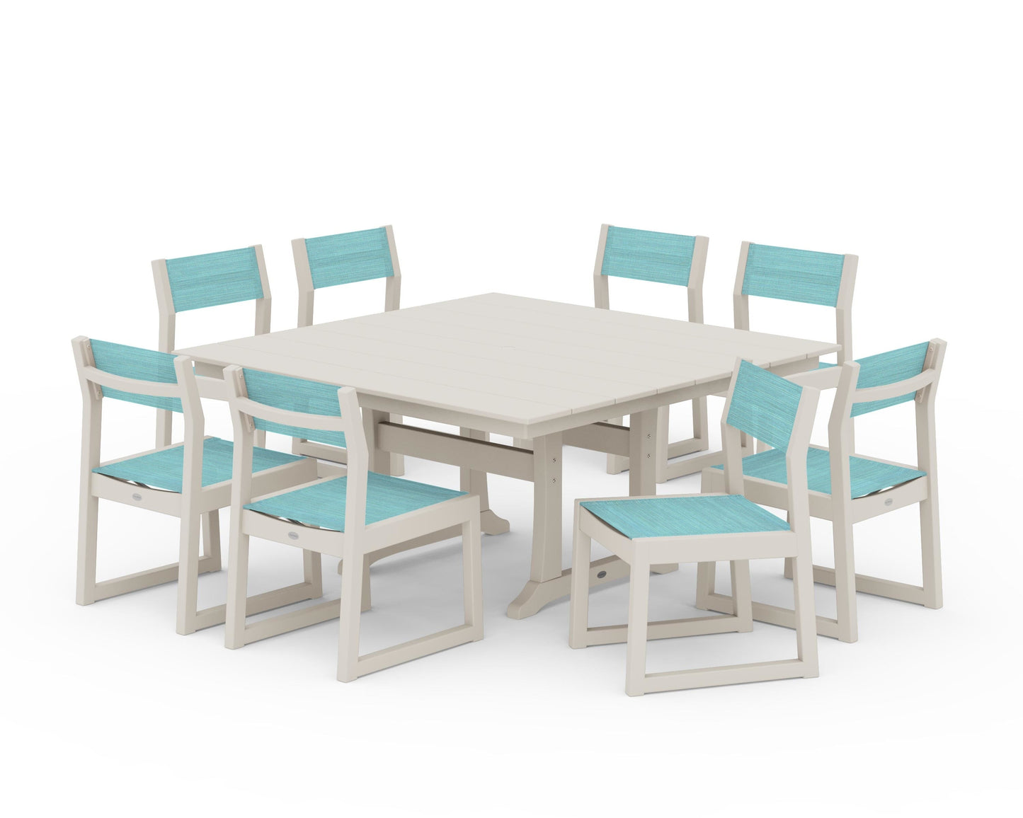 EDGE Sling Side Chair 9-Piece Farmhouse Trestle Dining Set