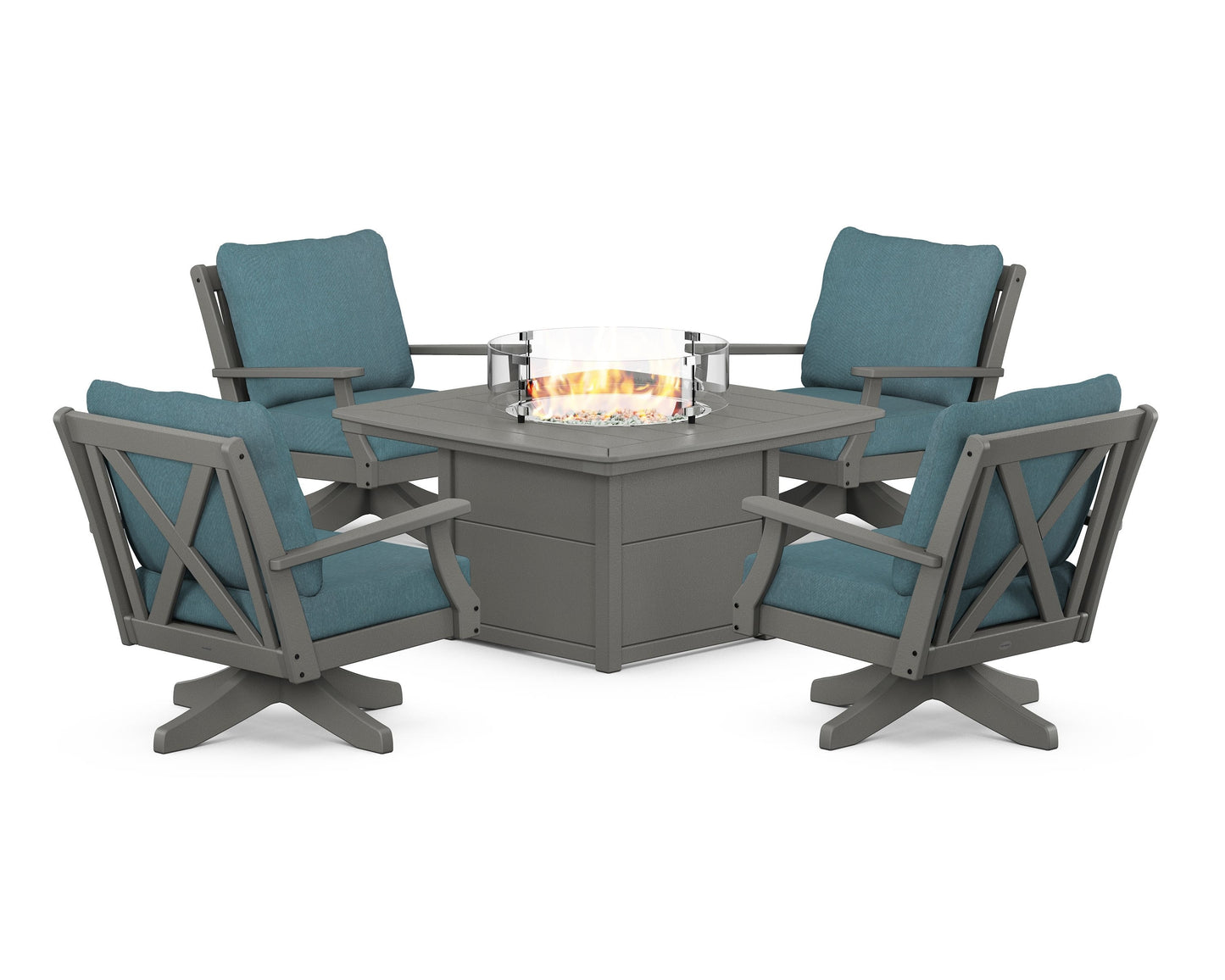 Braxton 5-Piece Deep Seating Swivel Conversation Set with Fire Pit Table