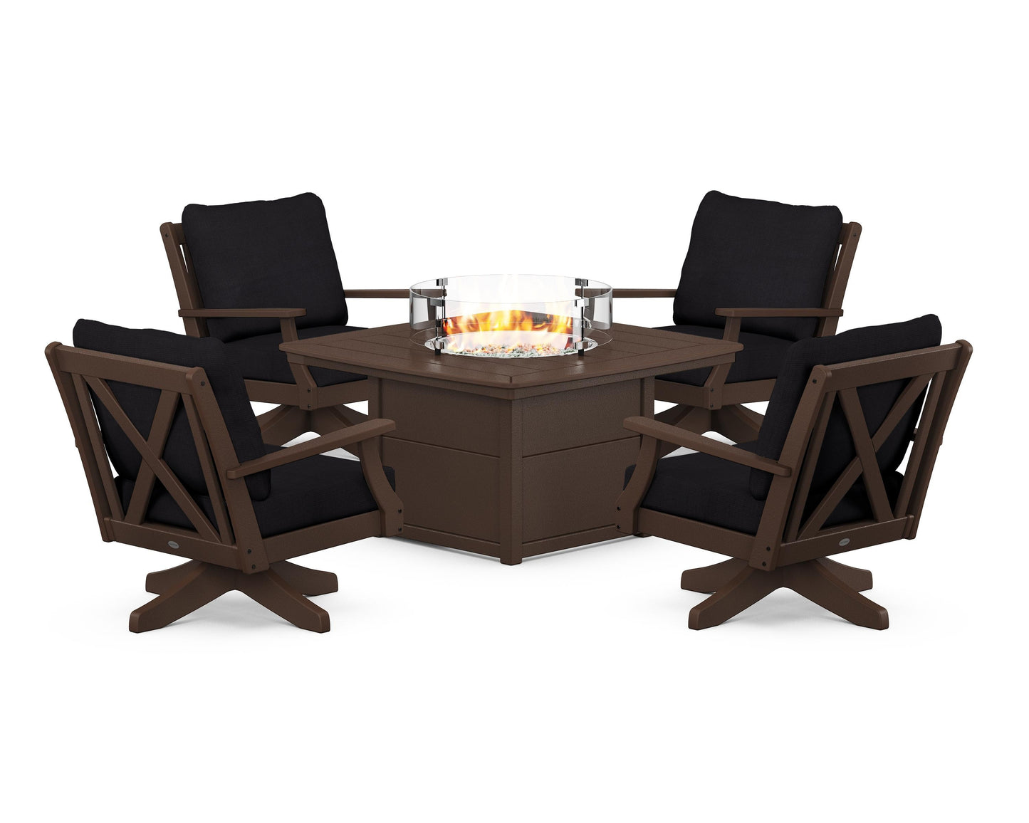 Braxton 5-Piece Deep Seating Swivel Conversation Set with Fire Pit Table