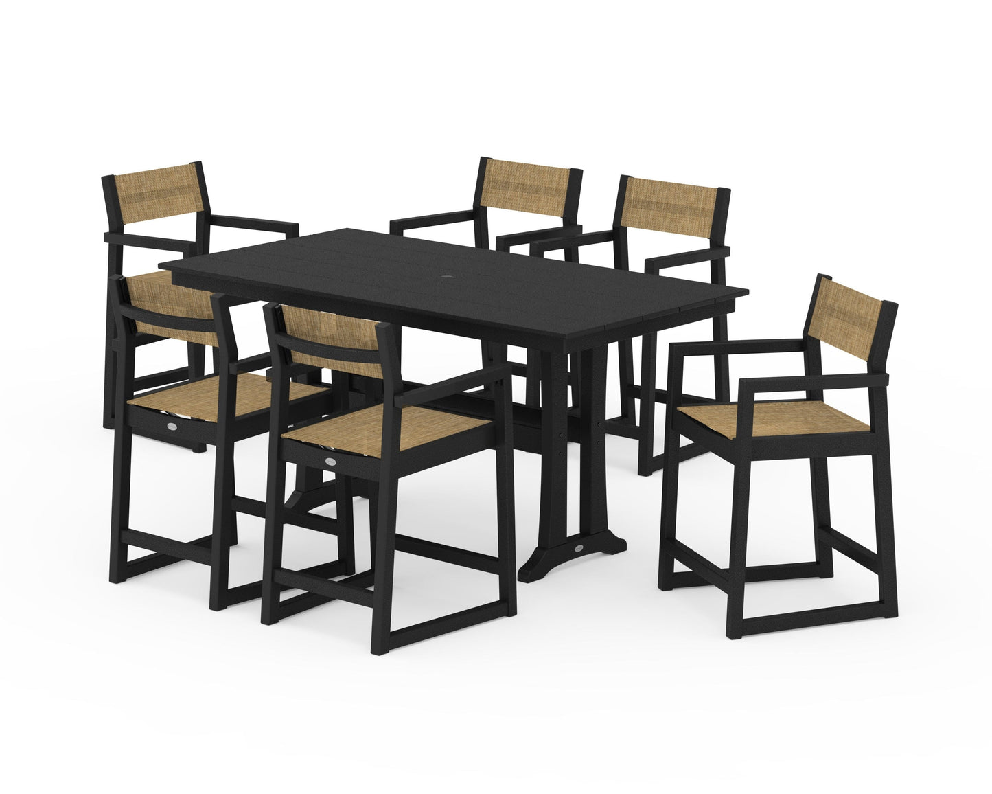 EDGE Sling Arm Chair 7-Piece Farmhouse Counter Set with Trestle Legs