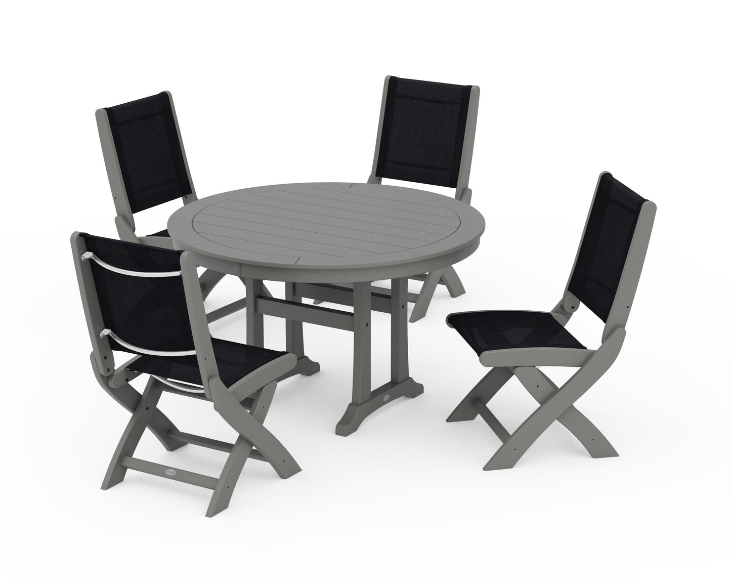Coastal Folding Side Chair 5-Piece Round Dining Set With Trestle Legs