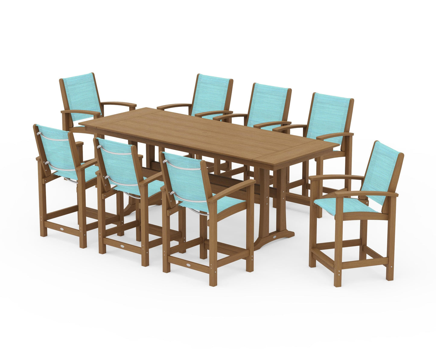 Coastal 9-Piece Farmhouse Counter Set with Trestle Legs
