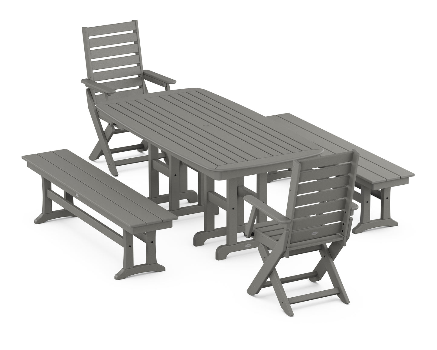 Captain Folding Chair 5-Piece Dining Set with Benches