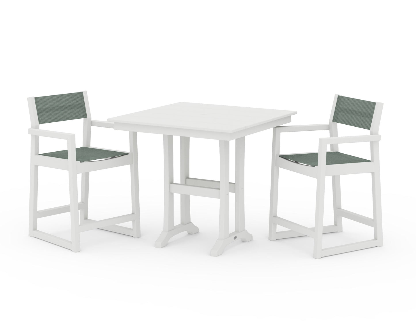 EDGE Sling Arm Chair 3-Piece Farmhouse Counter Set with Trestle Legs