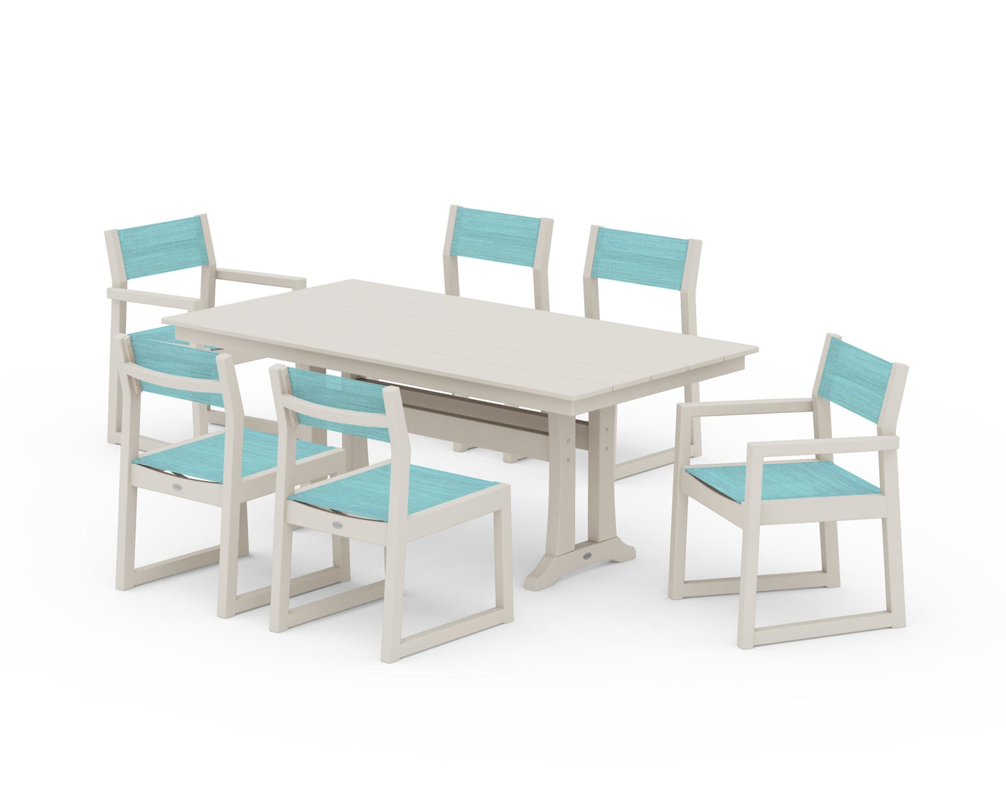 EDGE Sling 7-Piece Farmhouse Trestle Dining Set