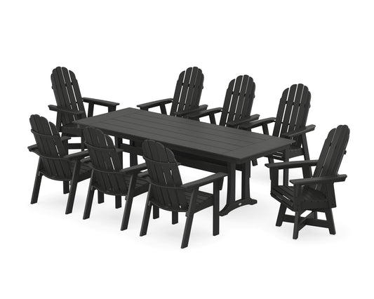 Vineyard 9-Piece Curveback Adirondack Swivel Farmhouse Dining Set with Trestle Legs
