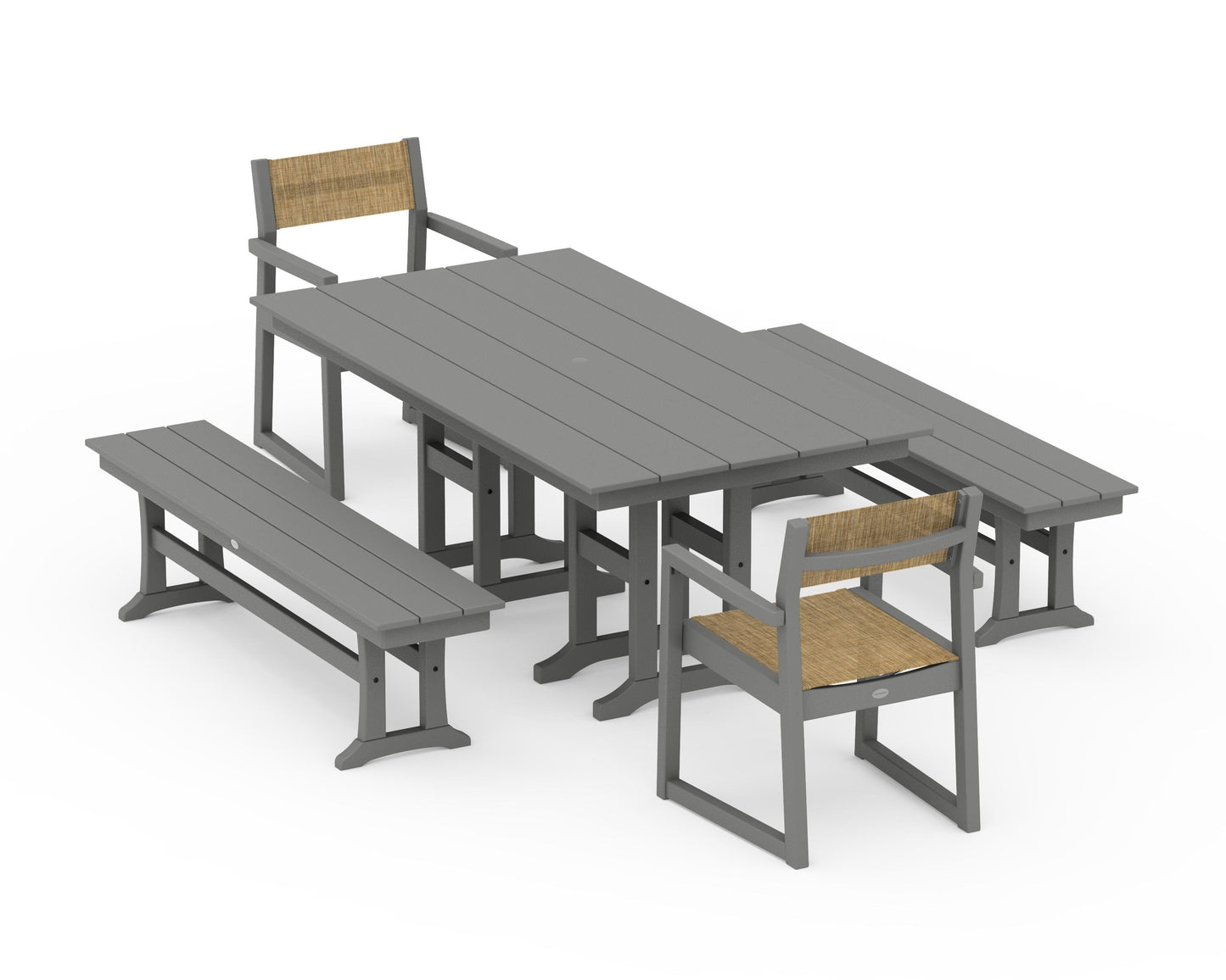 EDGE Sling Arm Chair 5-Piece Farmhouse Dining Set with Benches