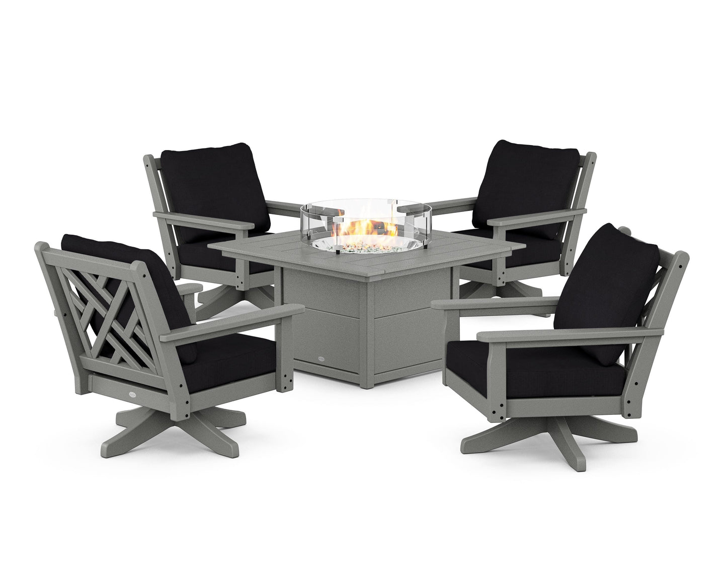 Chippendale 5-Piece Deep Seating Swivel Conversation Set with Fire Pit Table