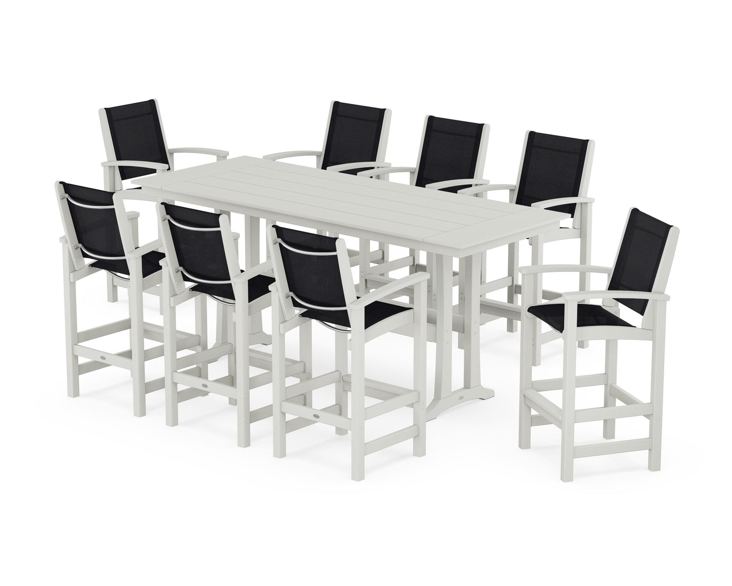 Coastal 9-Piece Farmhouse Bar Set with Trestle Legs