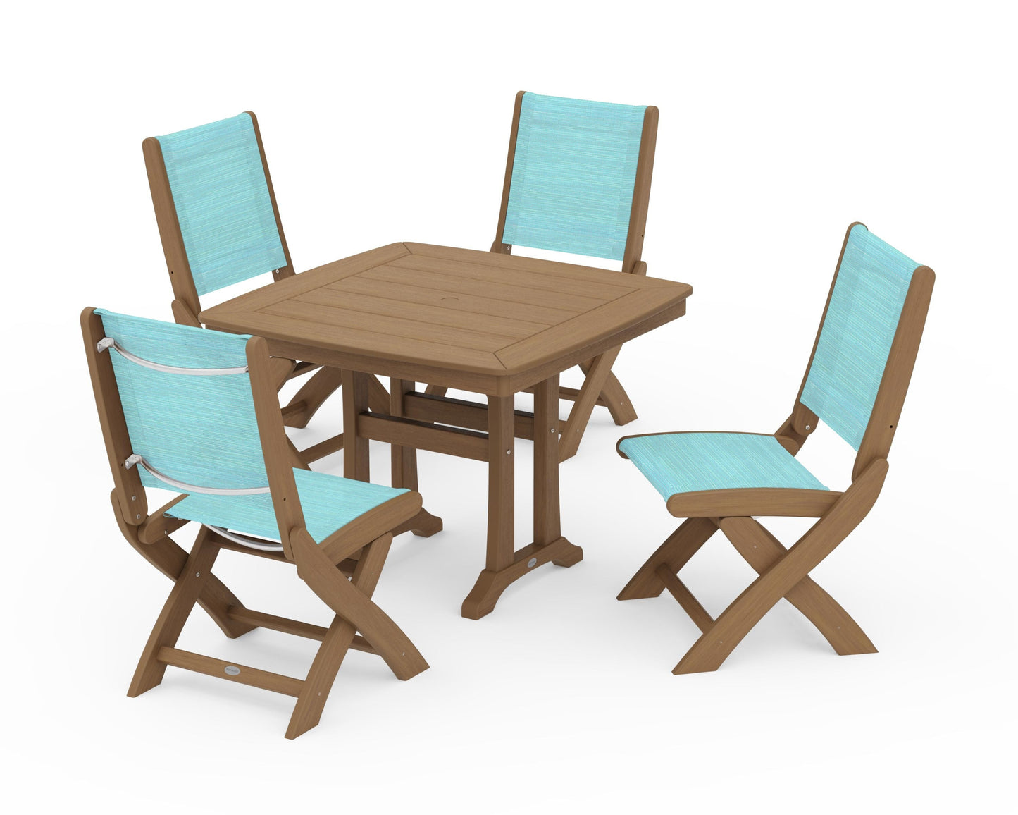 Coastal Folding Side Chair 5-Piece Dining Set with Trestle Legs