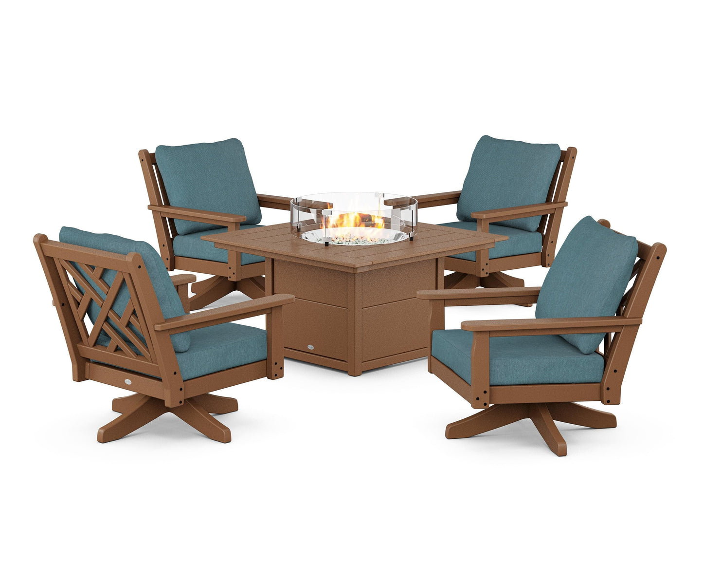 Chippendale 5-Piece Deep Seating Swivel Conversation Set with Fire Pit Table