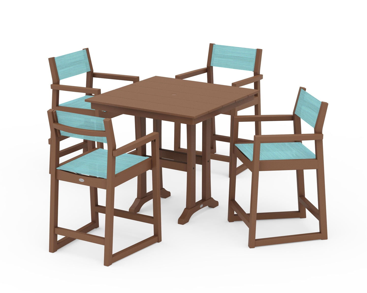 EDGE Sling Arm Chair 5-Piece Farmhouse Counter Set with Trestle Legs